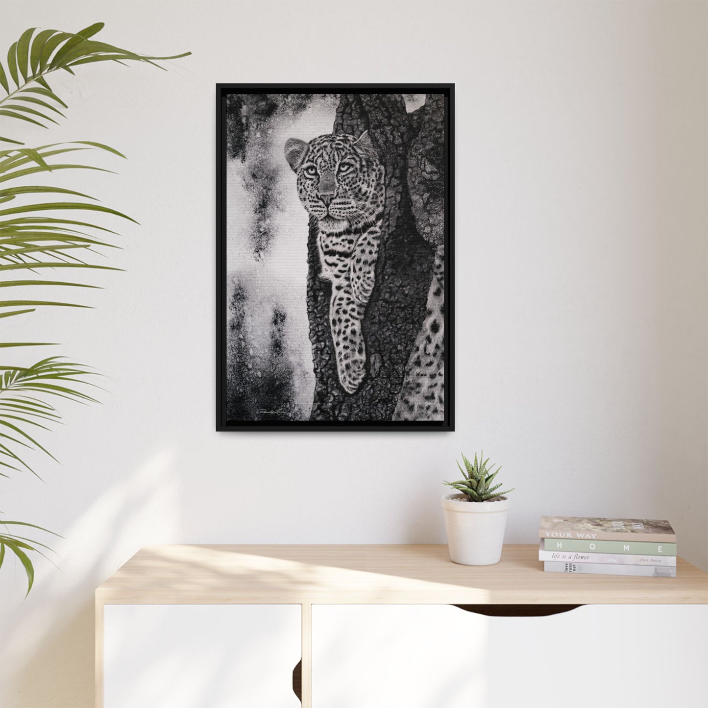 Tree Hugger, Leopard Framed Matte Canvas Wall Art