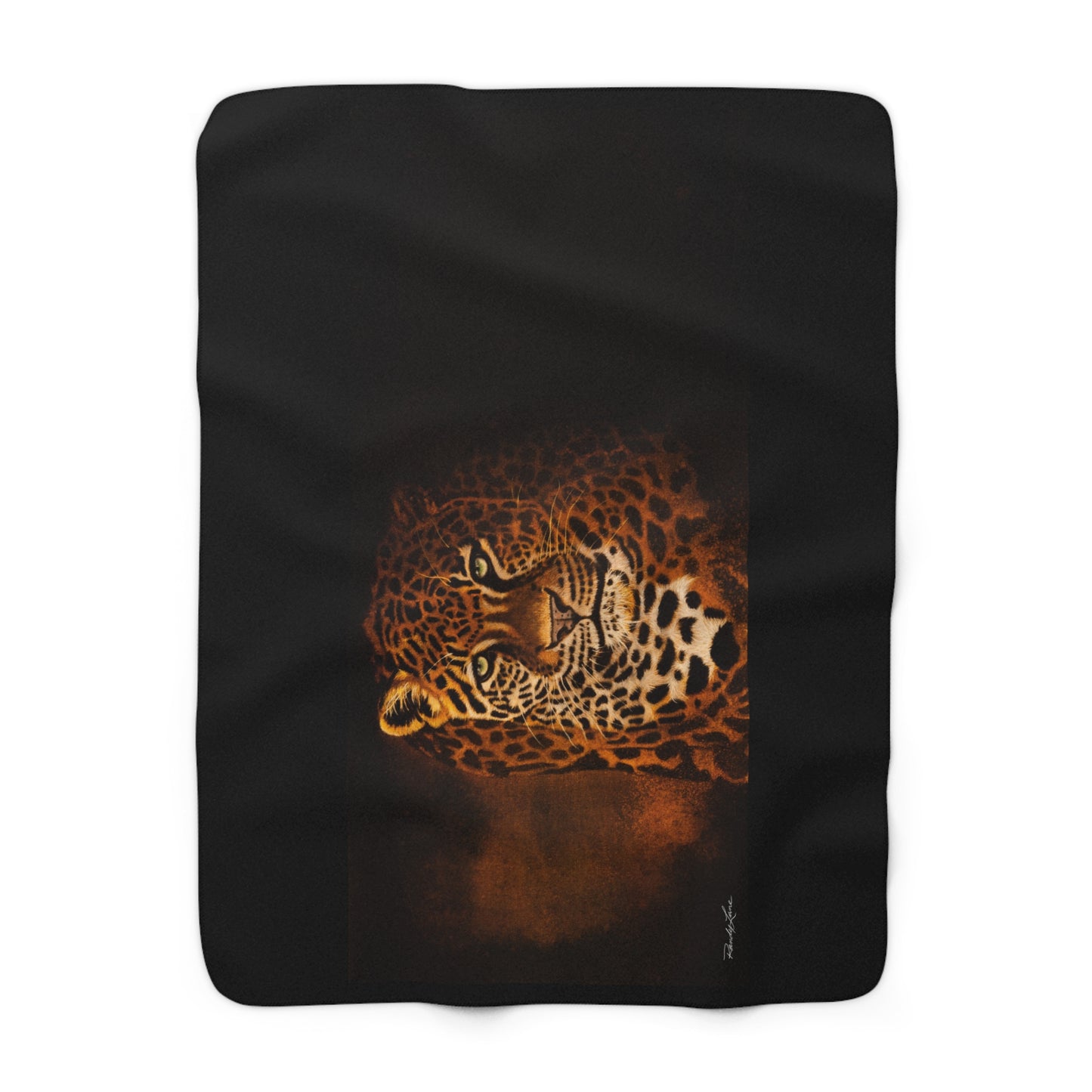 Shadow Hunter, Cozy Sherpa Fleece Blanket with Leopard Design