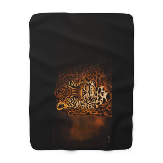 Shadow Hunter, Cozy Sherpa Fleece Blanket with Leopard Design
