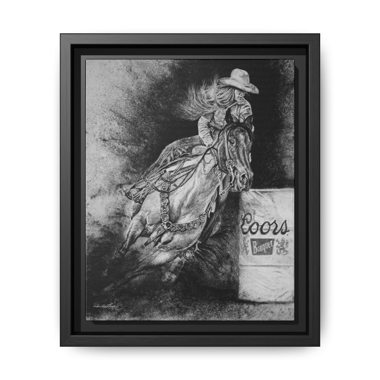 Sophie's Run. Rodeo Barrel Racer Framed Stretched Canvas Art
