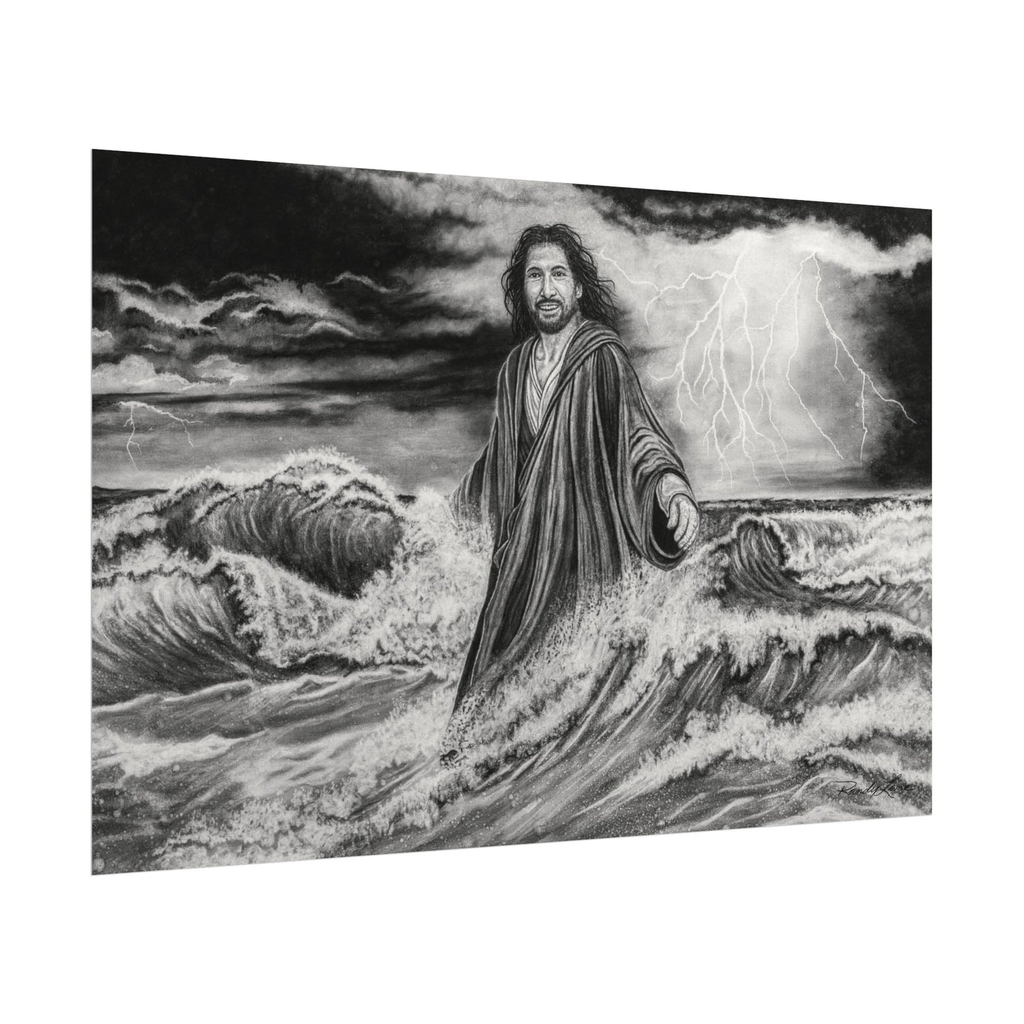 View from the Boat, Jesus Walking on Water Painting, Matte Fine Art Print — Textured Wall Art