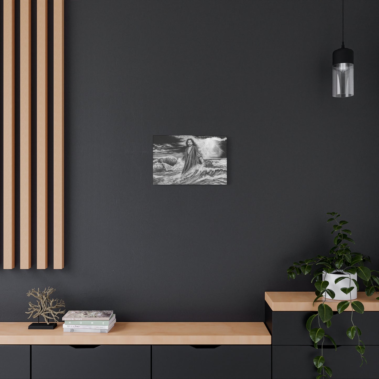 View from the Boat, Jesus Walking on Water Painting, Matte Stretched Canvas Wall Art