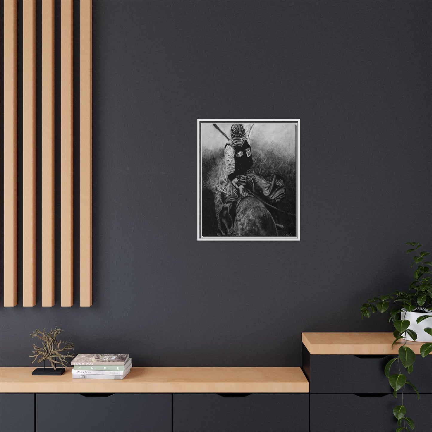 Gettin Frosty. Bull Rider Framed Stretched Matte Canvas Print