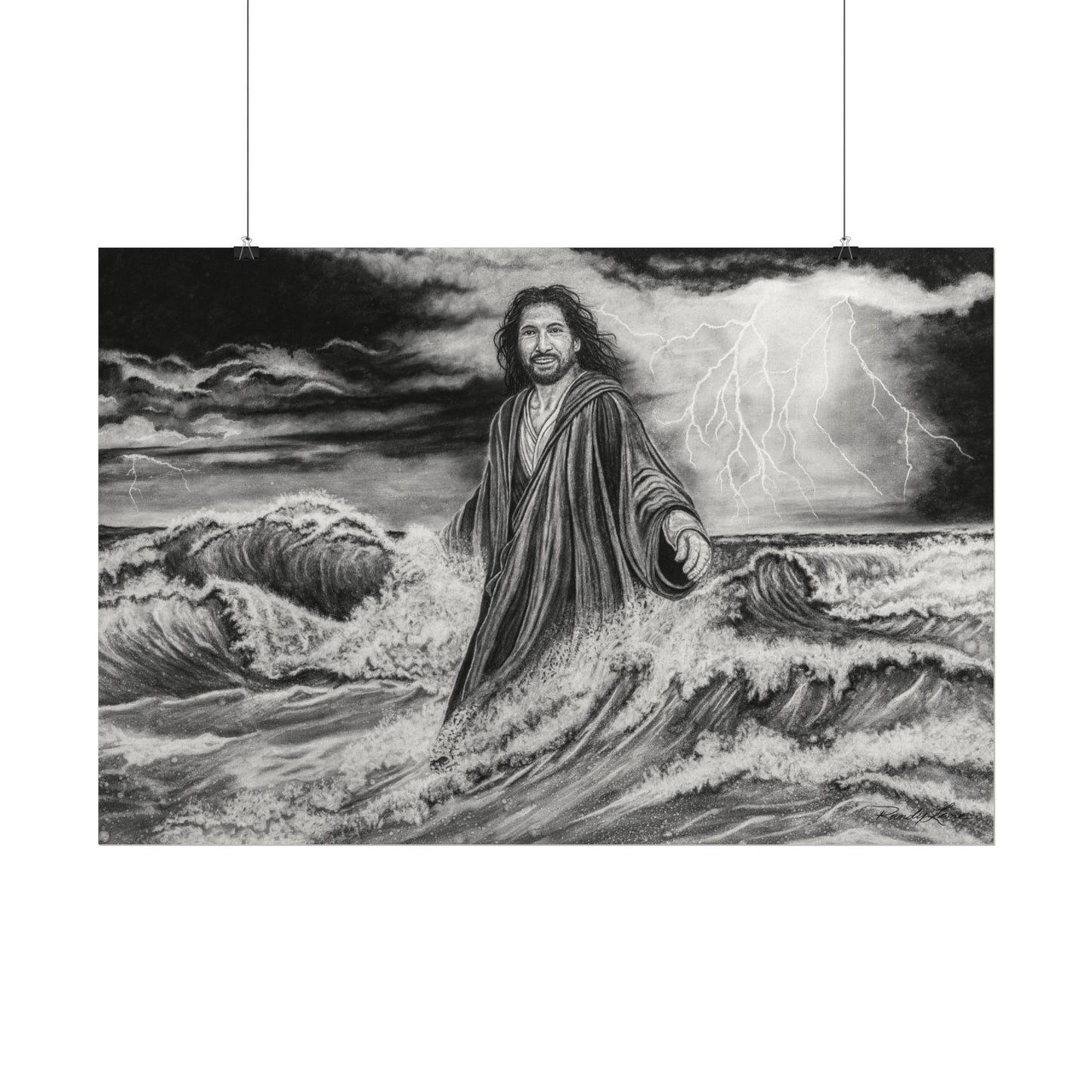 View from the Boat, Jesus Walking on Water Painting, Matte Fine Art Print — Textured Wall Art