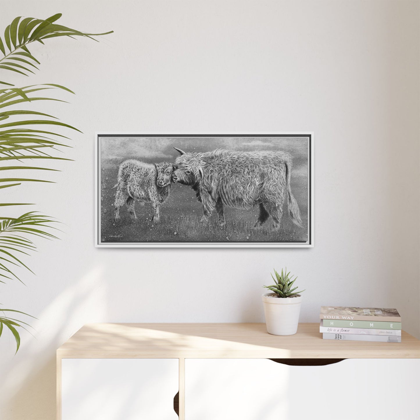 Highland Love, Highland Cattle Framed Canvas Art Print