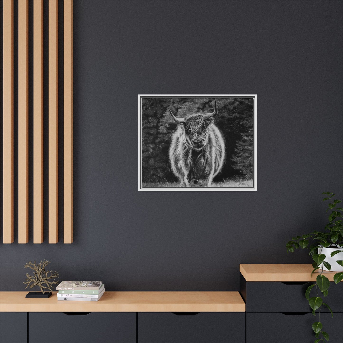 Ragamuffin. Highland Cow Framed Stretched Matte Canvas Print