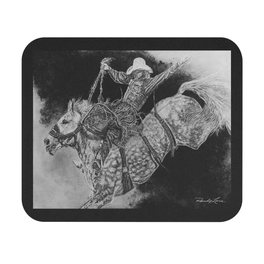 Big Grey, Rodeo Bareback Bronc Painting Mouse Pad — Bucking Bronco Desk Mat