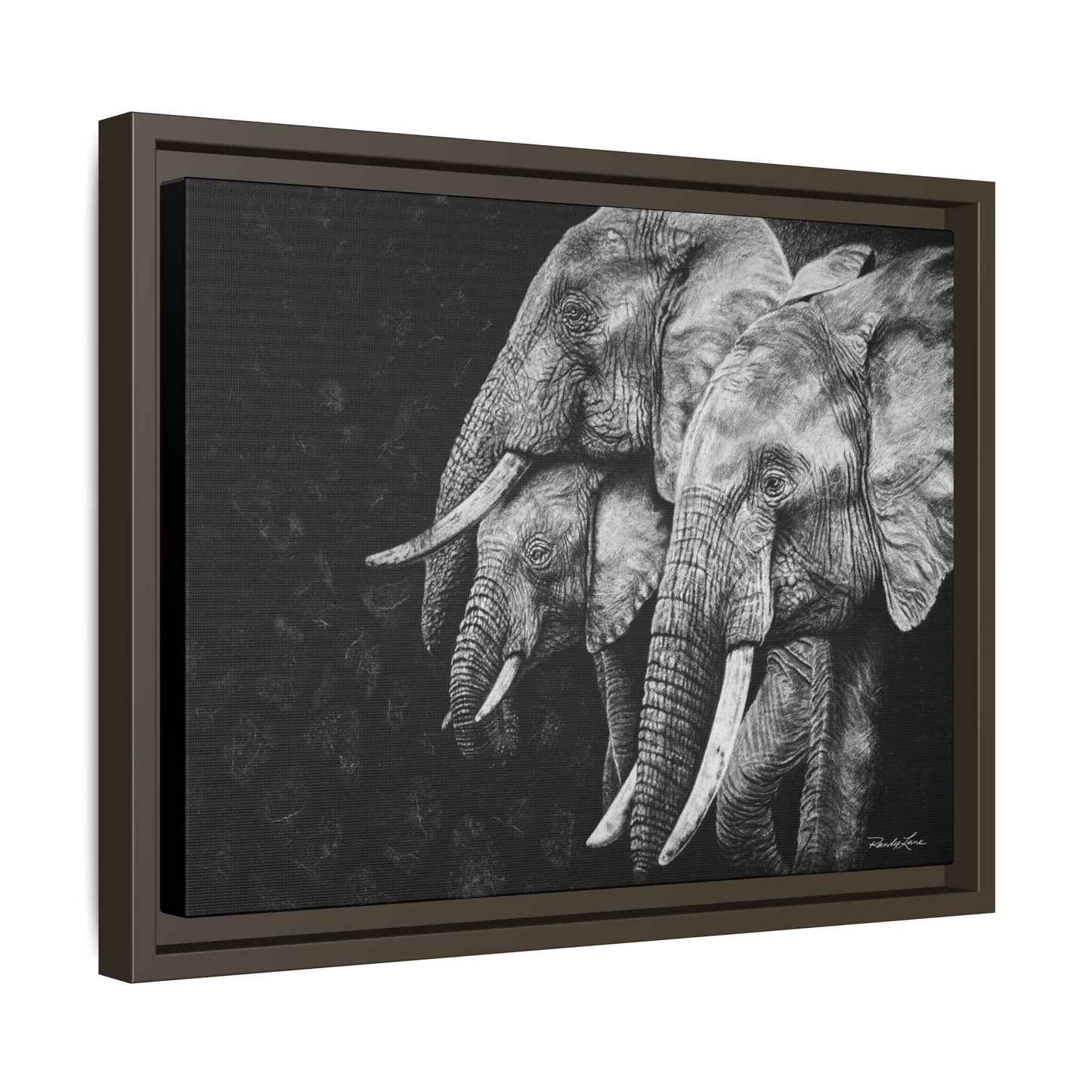 Brushland Bond. Elephant Art Framed Stretched Matte Canvas Print