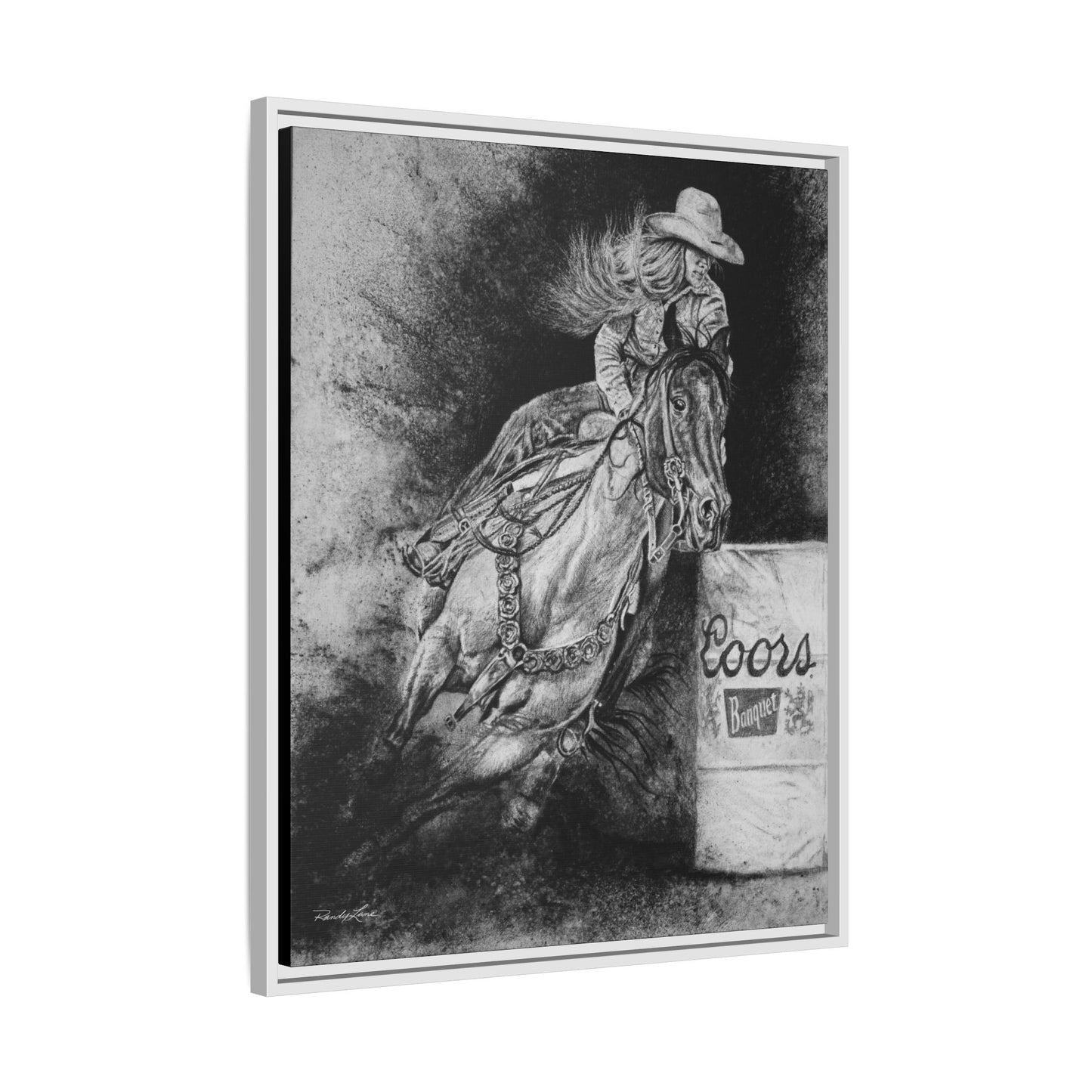 Sophie's Run. Rodeo Barrel Racer Framed Stretched Canvas Art