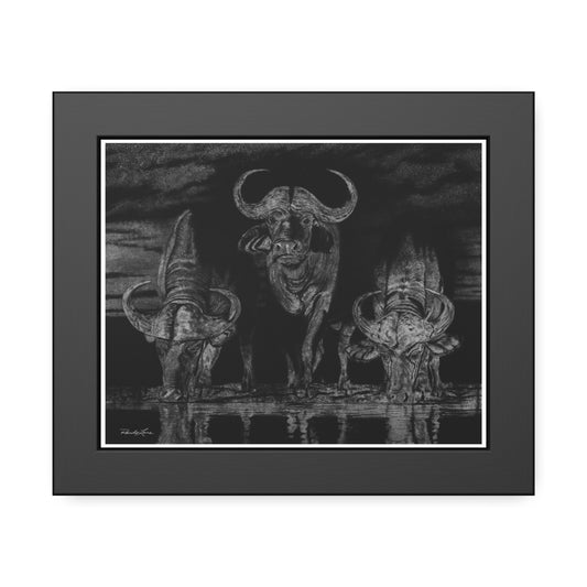 The Waterhole, Cape Buffalo Framed Fine Art Print