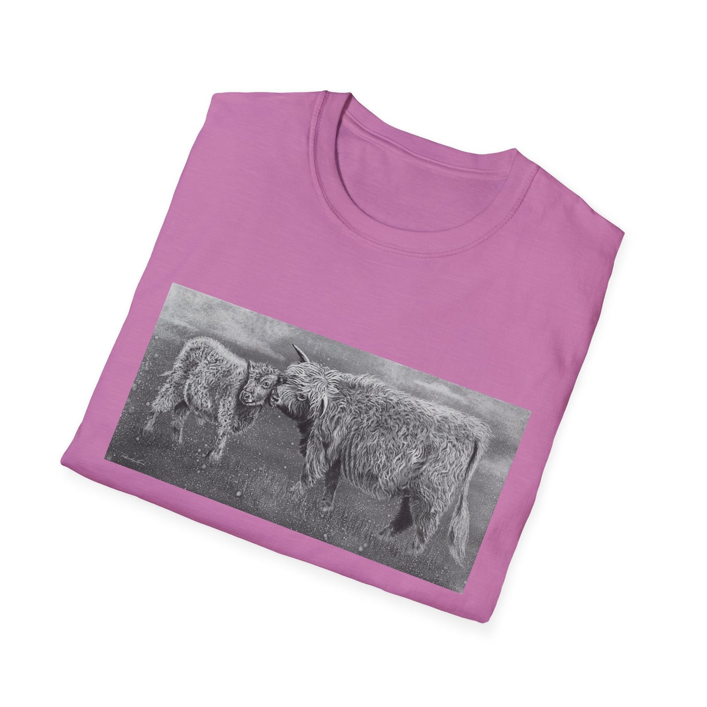 Highland Love, Highland Cow Print Unisex Softstyle T-Shirt