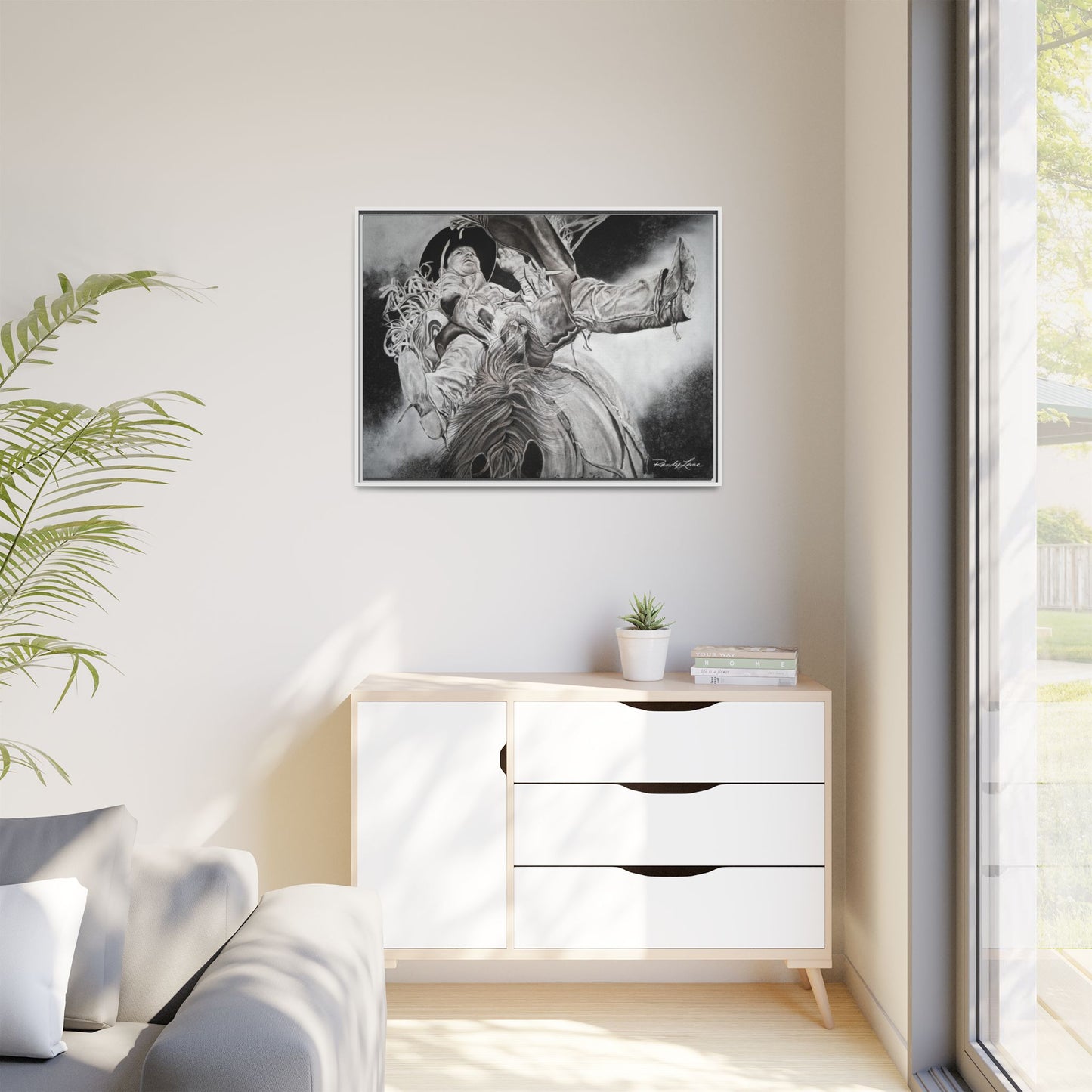 Battle Tested, Rodeo Bareback Rider Painting, Framed Matte Canvas Print