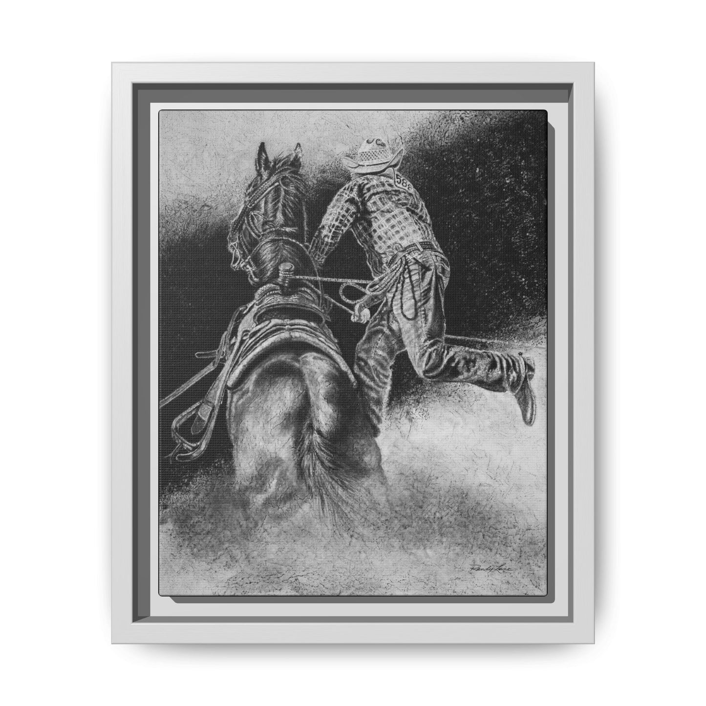 The Dismount. Steer Roper Framed Stretched Canvas Art