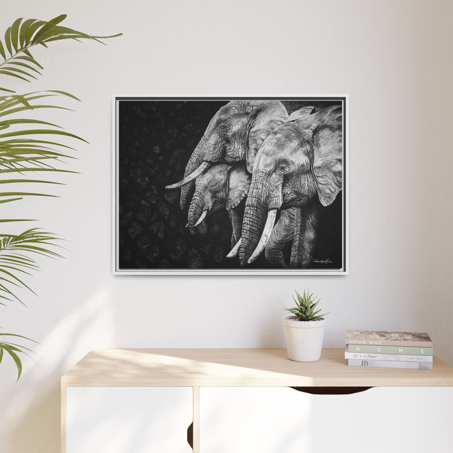 Brushland Bond. Elephant Art Framed Stretched Matte Canvas Print