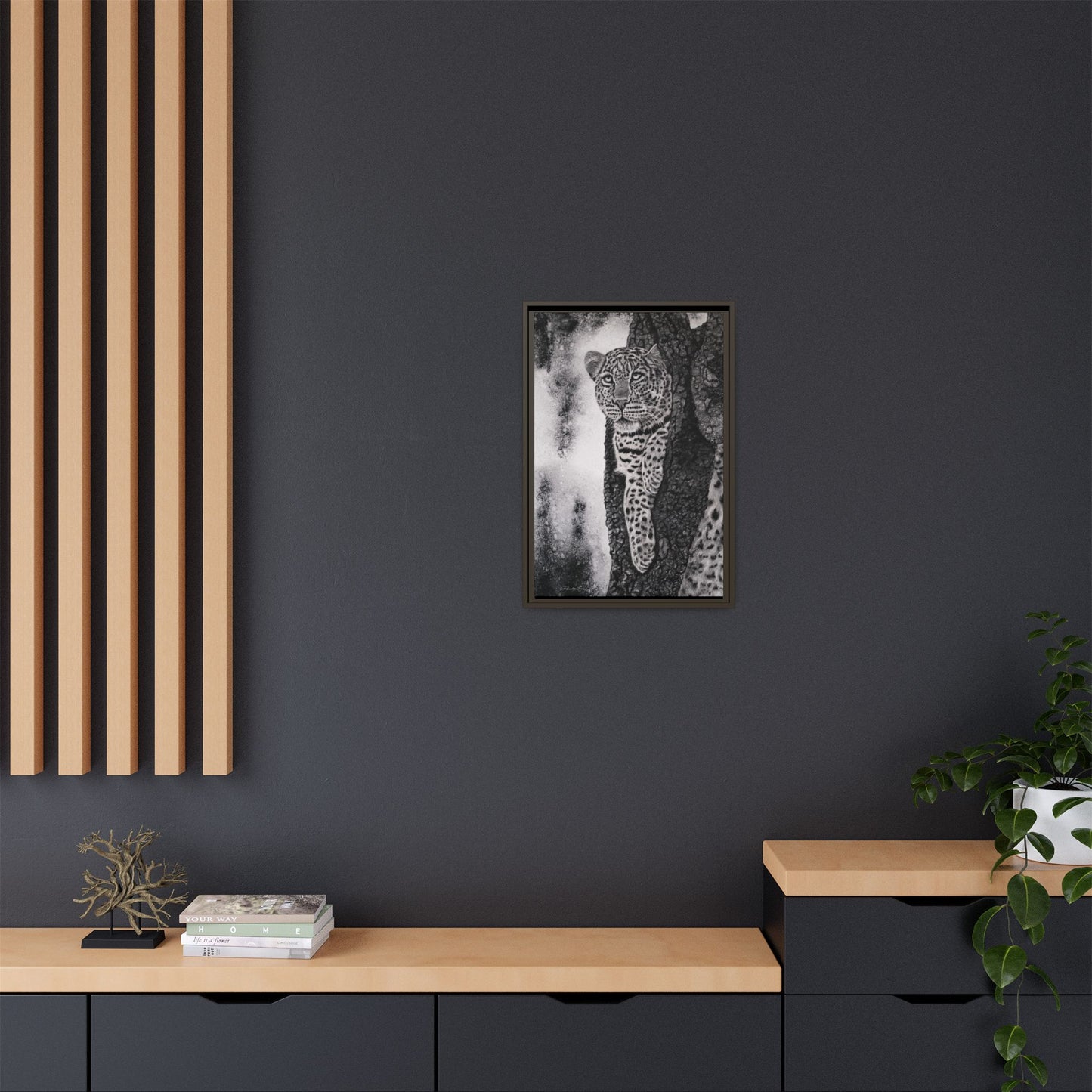 Tree Hugger, Leopard Framed Matte Canvas Wall Art