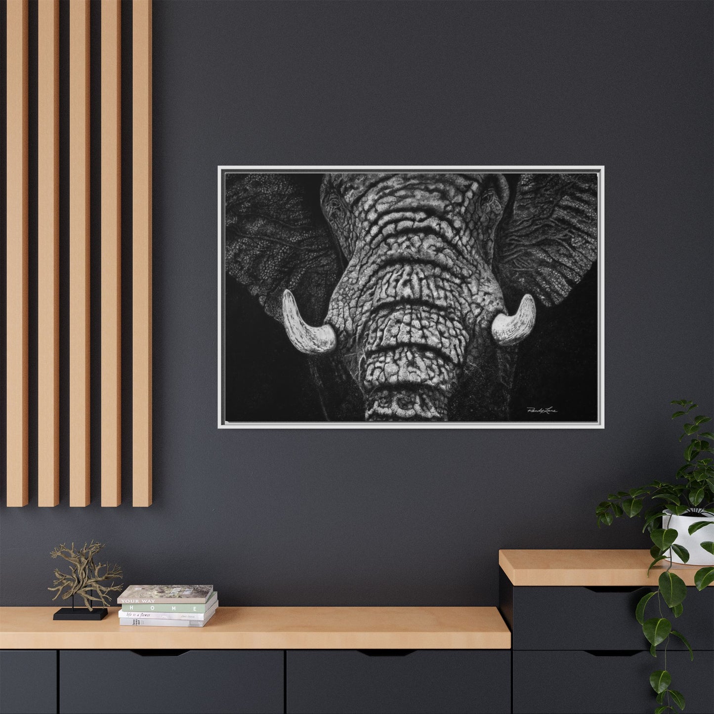 Ebony and Ivory, Elephant Portrait Framed Canvas Wall Art