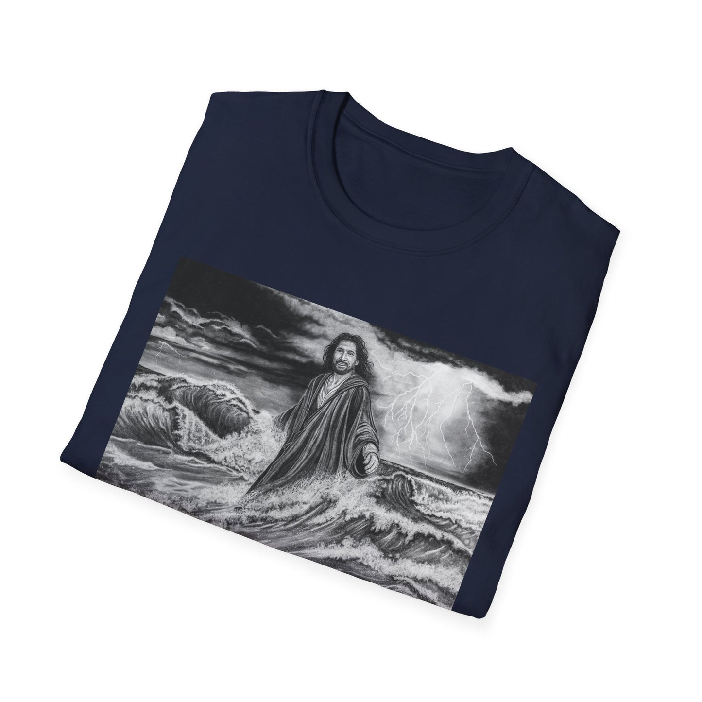 View from the Boat, Jesus Walking on Water Painting T-Shirt — Spiritual Christian Faith Tee