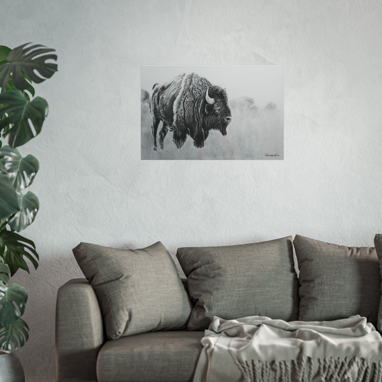 Prairie Bison, Bison Painting Fine Art Print— Black & White Wildlife Print
