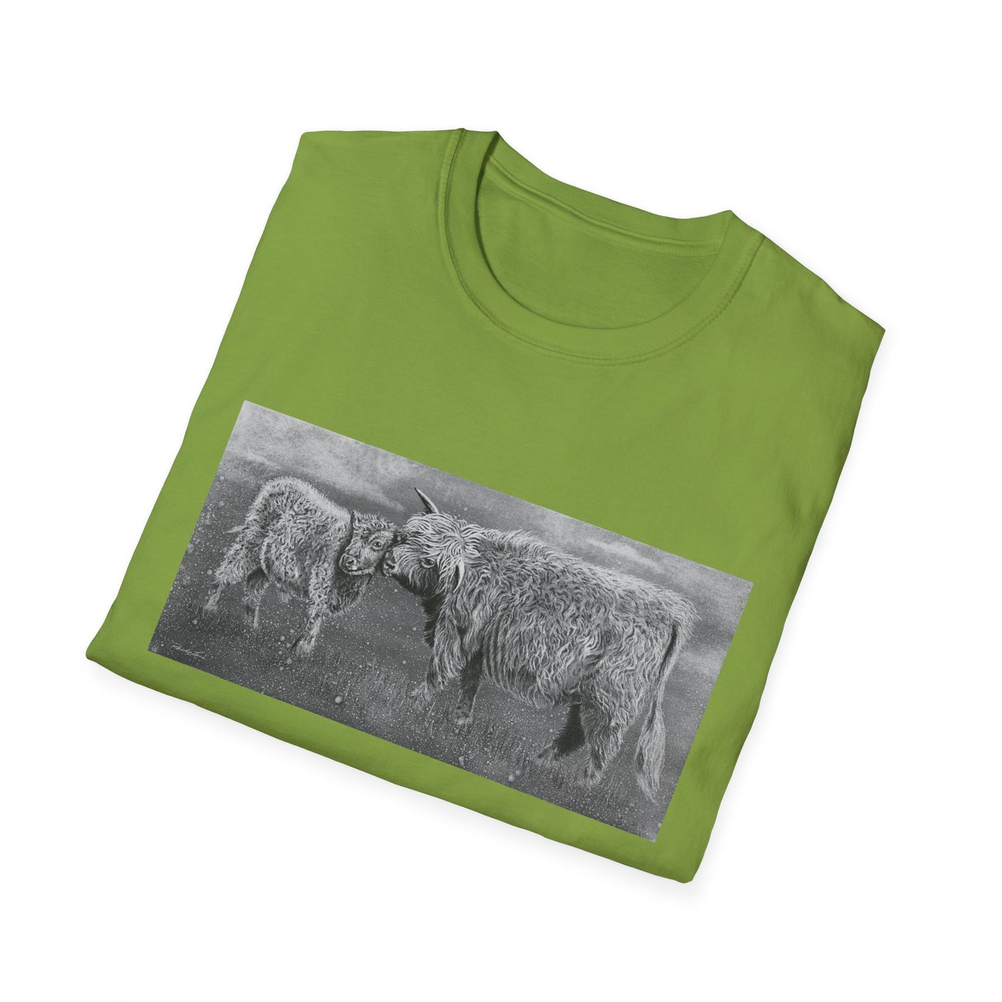 Highland Love, Highland Cow Print Unisex Softstyle T-Shirt