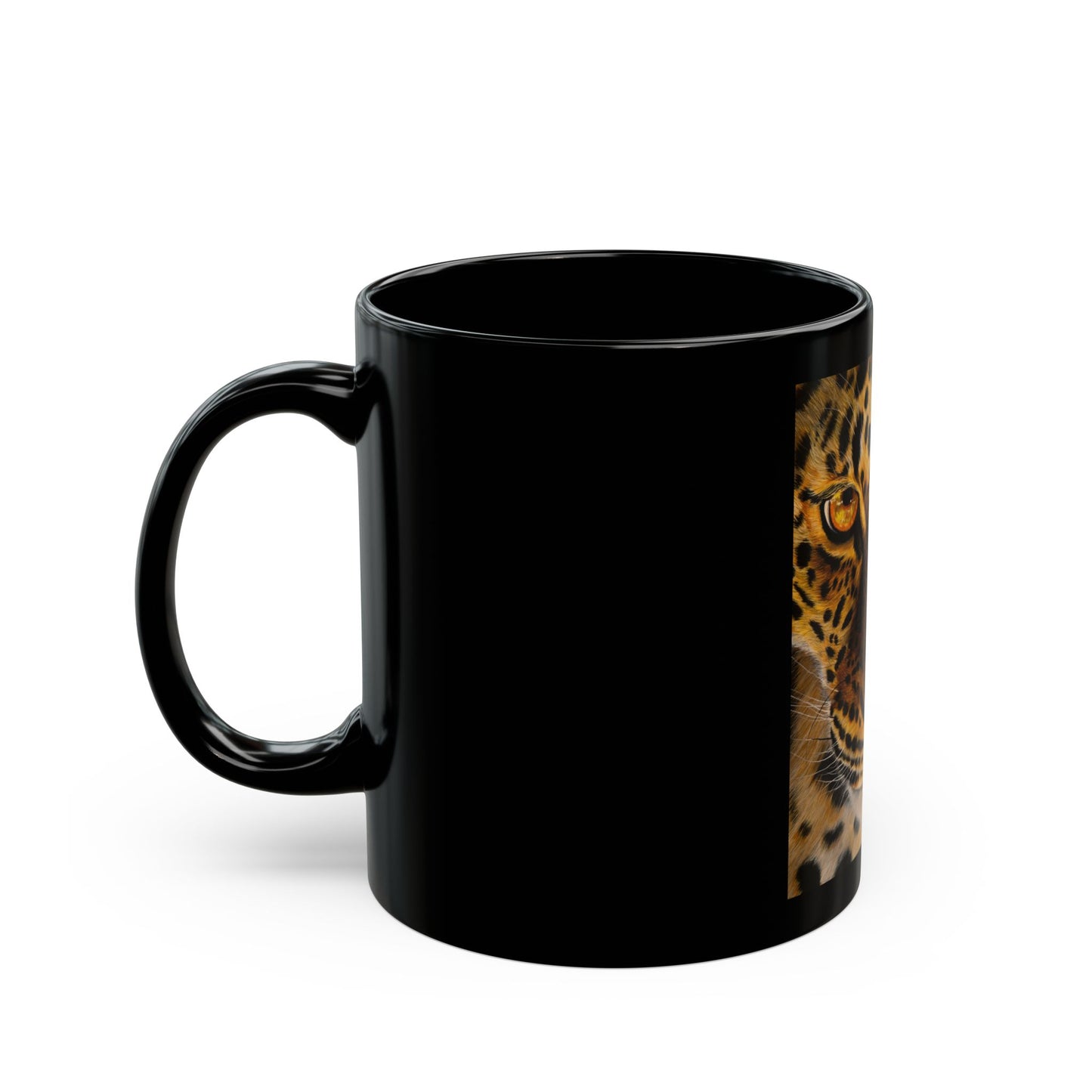 Windows to the Soul, Leopard Print Black Mug