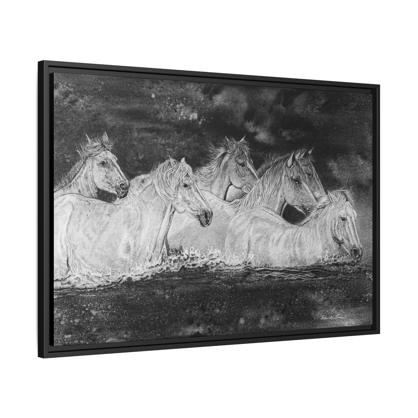Night Swim, Framed Horse Canvas Art