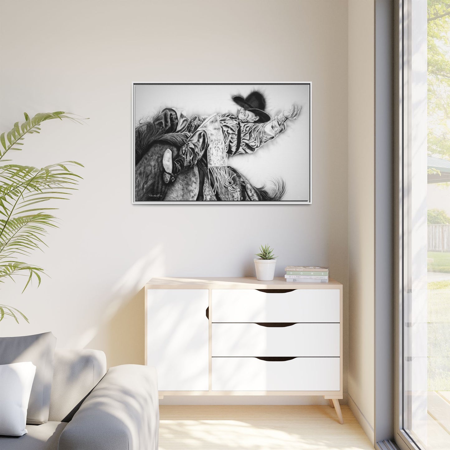 Go Time. Stretched Matte Canvas Framed Rodeo Art Print