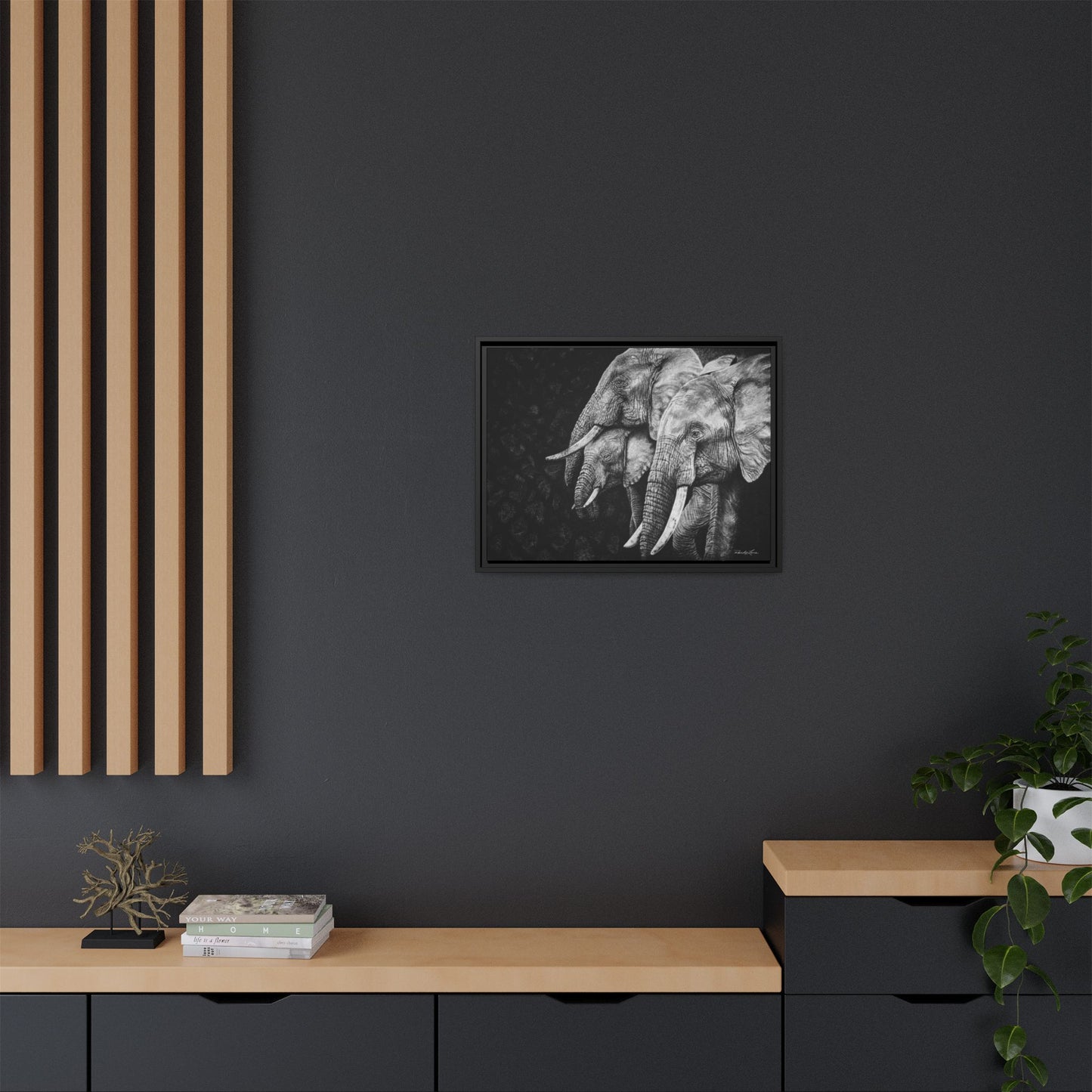 Brushland Bond. Elephant Art Framed Stretched Matte Canvas Print