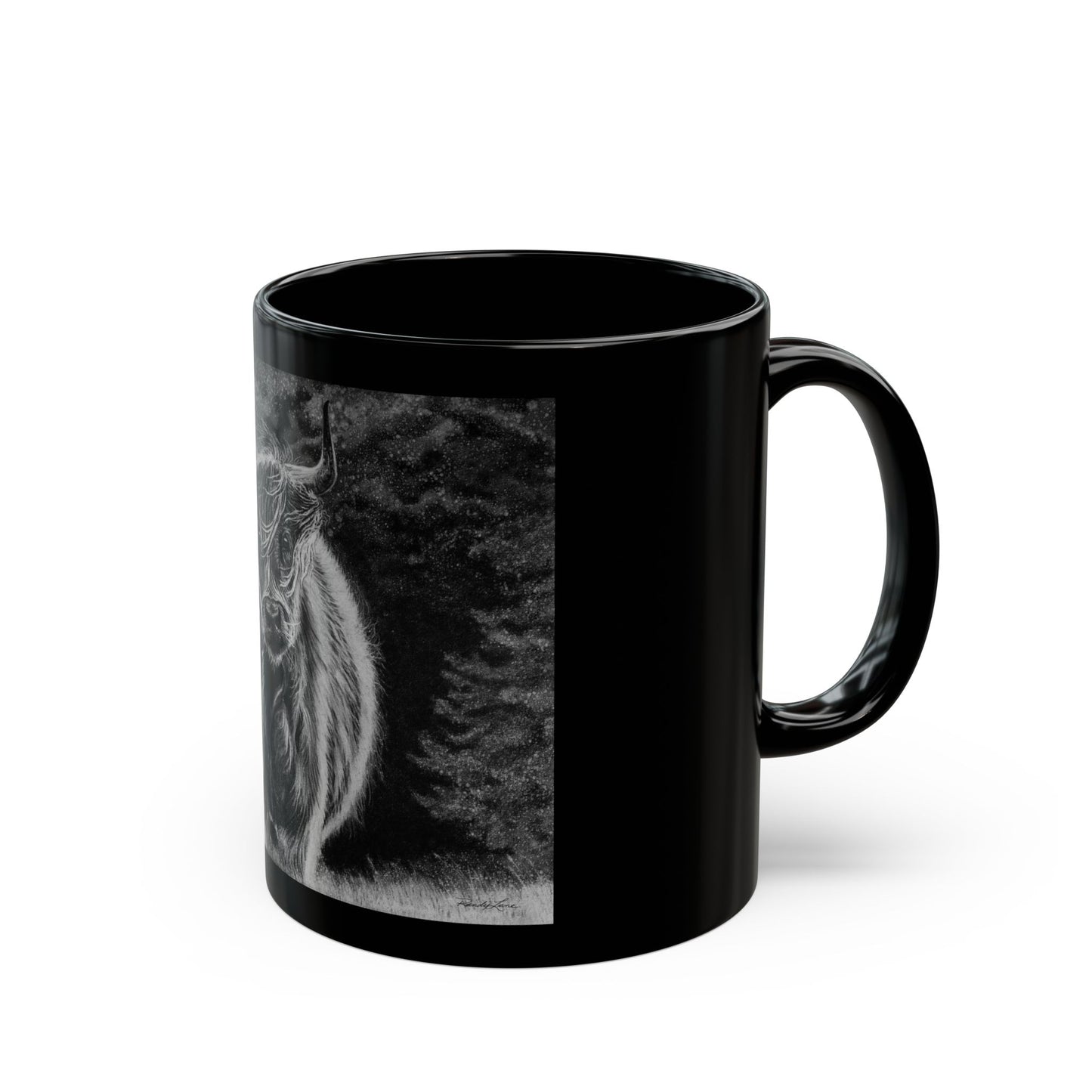 Ragamuffin. Highland Cow Black Mug