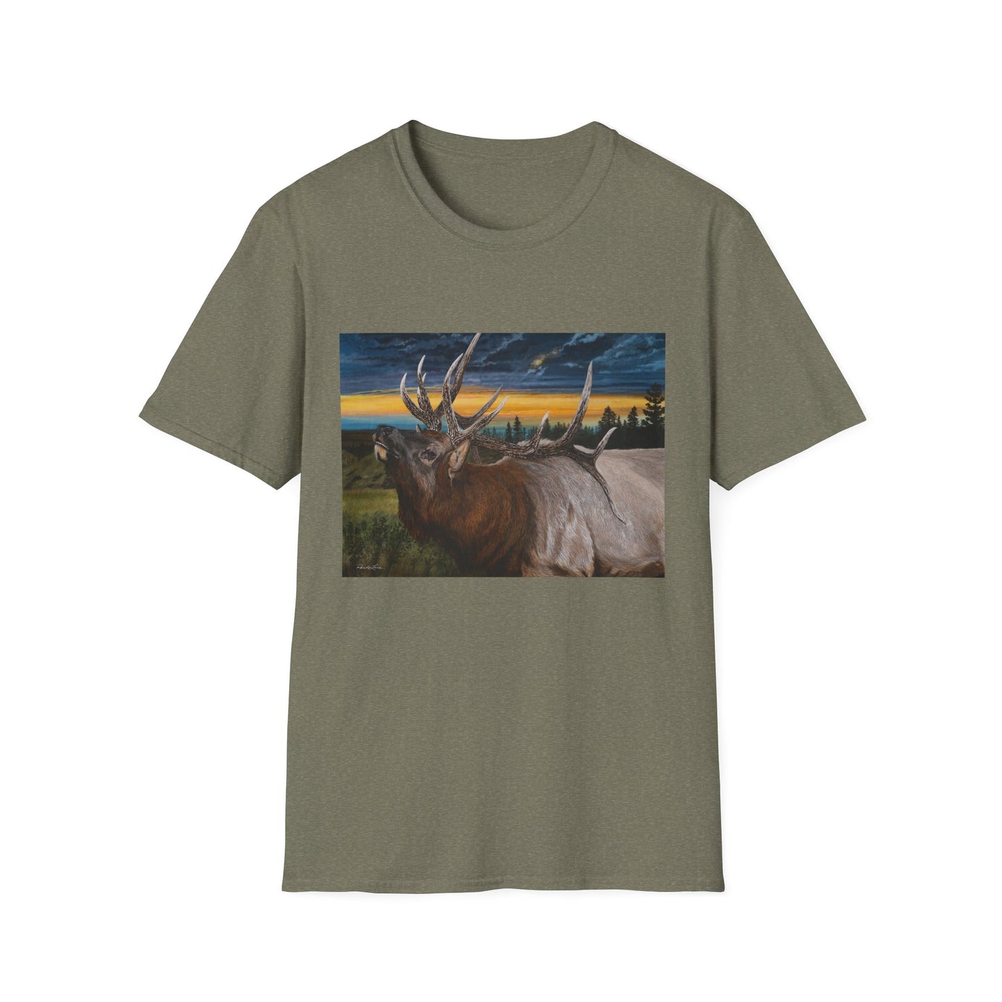 Sunset Serenade,  Elk Graphic Unisex soft T-Shirt