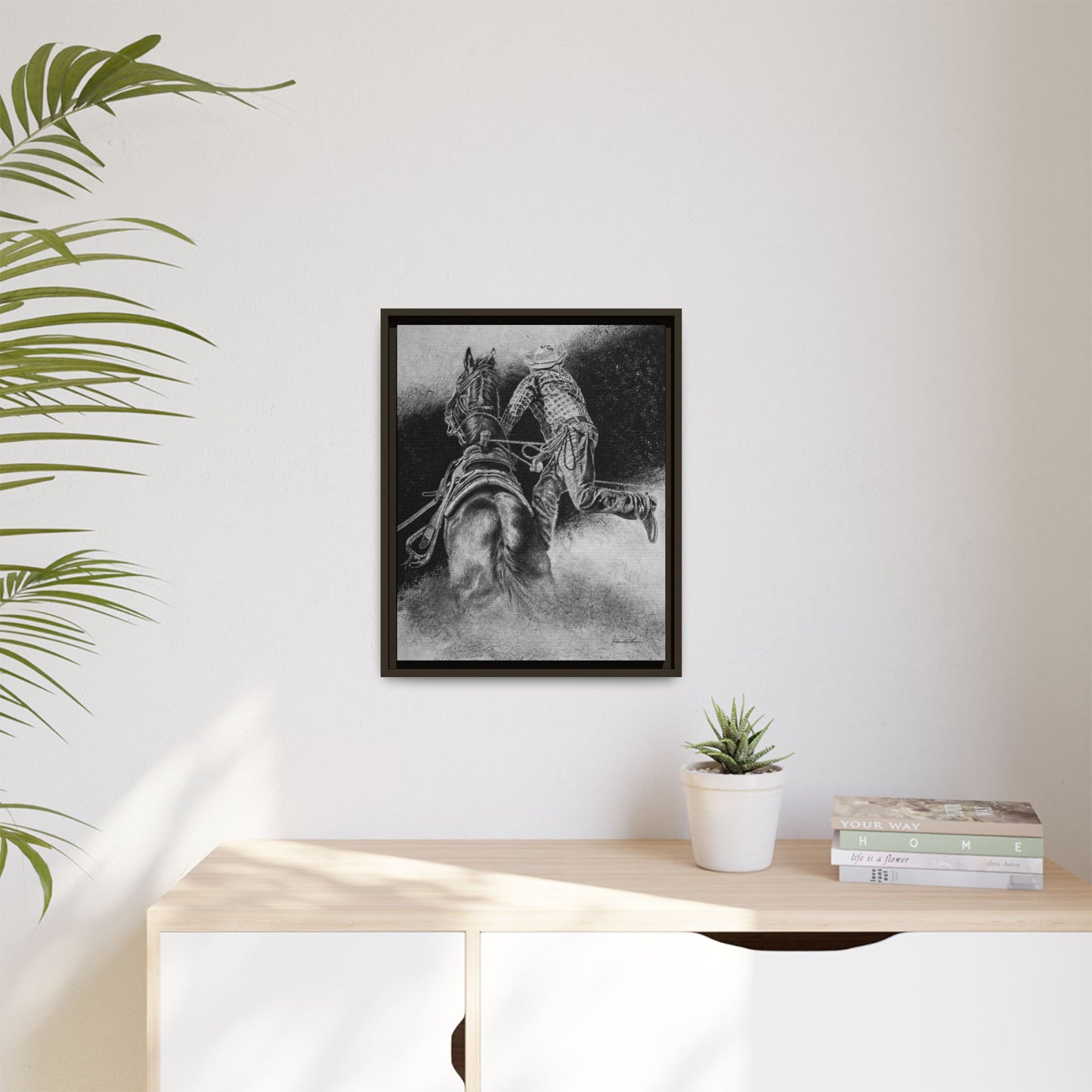 The Dismount. Steer Roper Framed Stretched Canvas Art