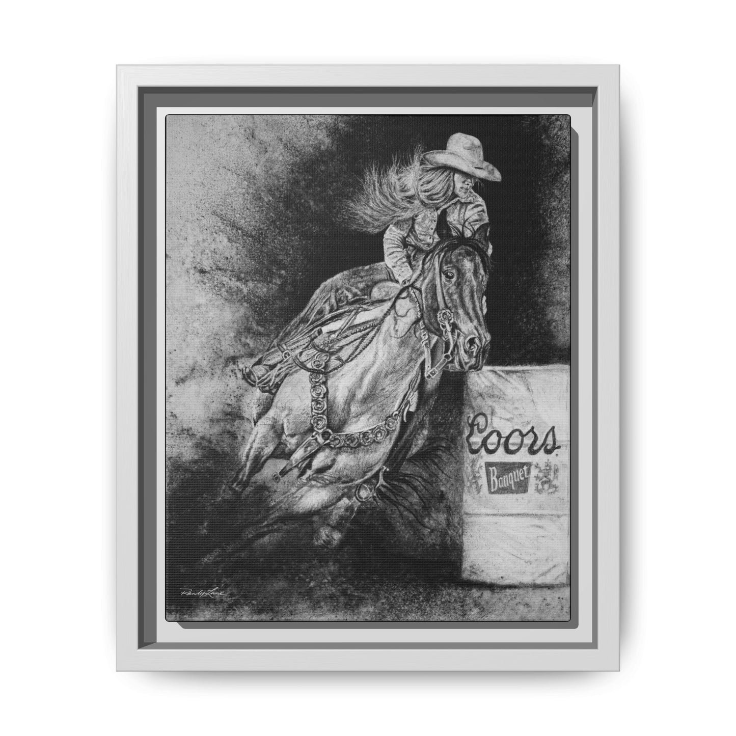Sophie's Run. Rodeo Barrel Racer Framed Stretched Canvas Art