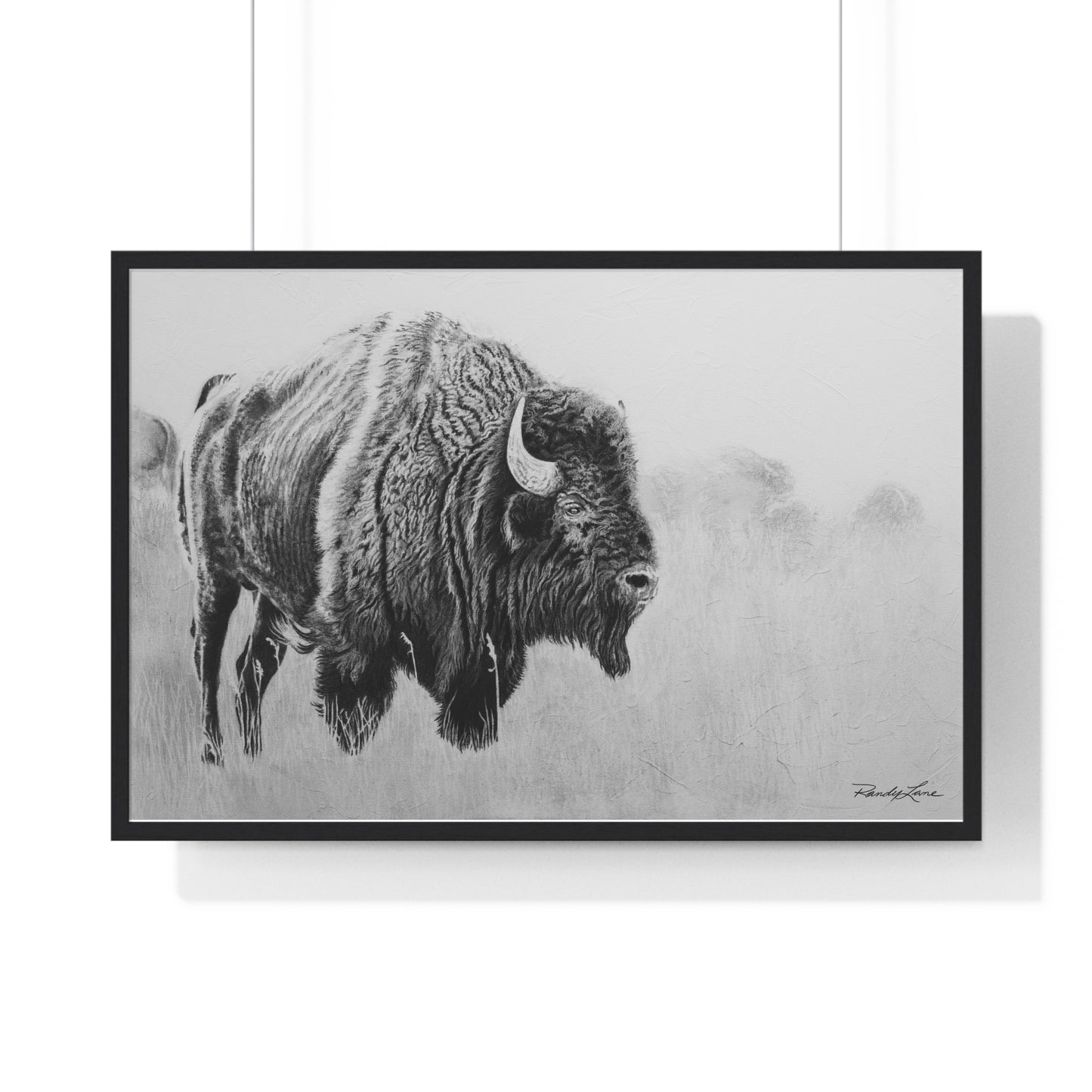 Prairie Bison, Bison Painting Framed Art Print — Black & White Wildlife Poster