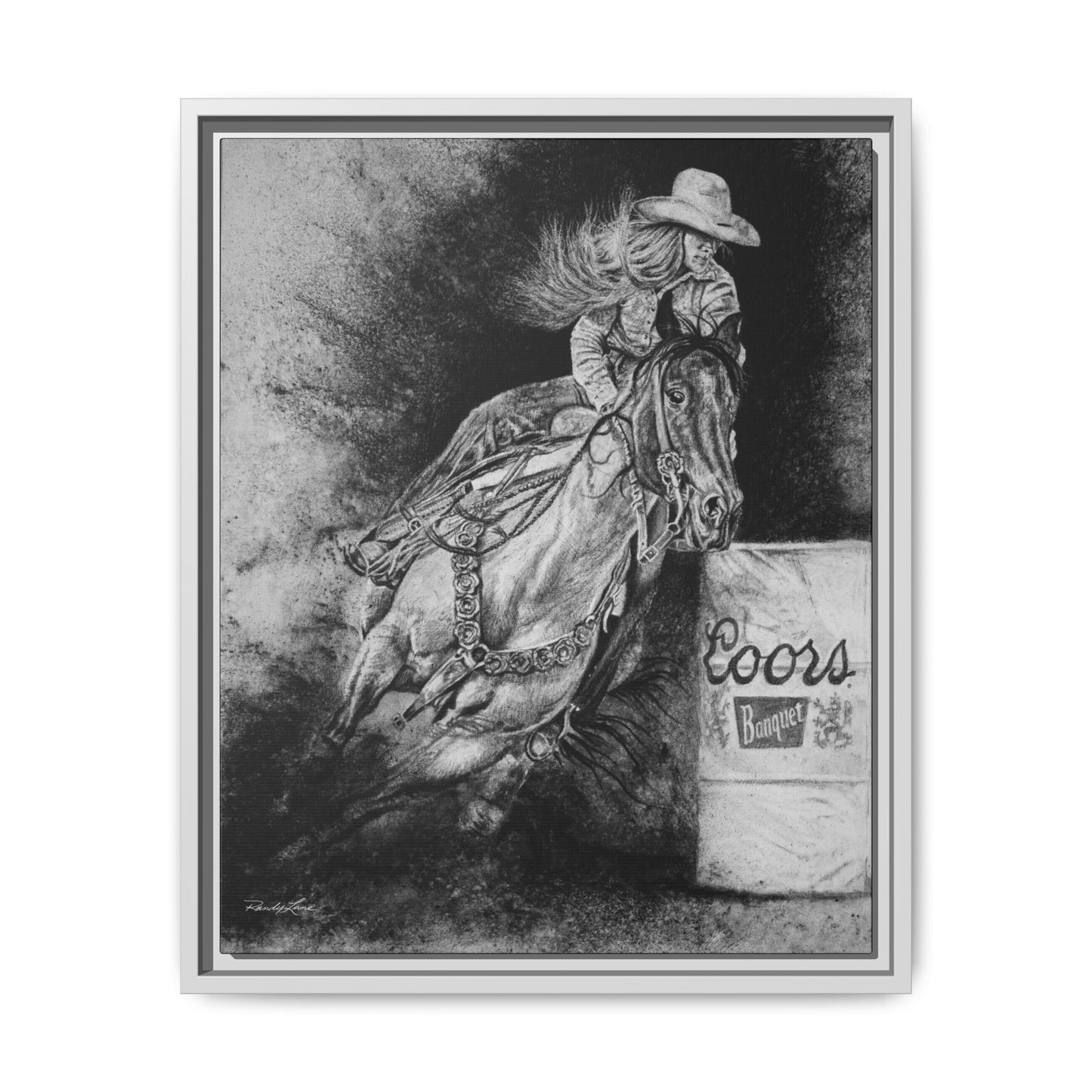 Sophie's Run. Rodeo Barrel Racer Framed Stretched Canvas Art