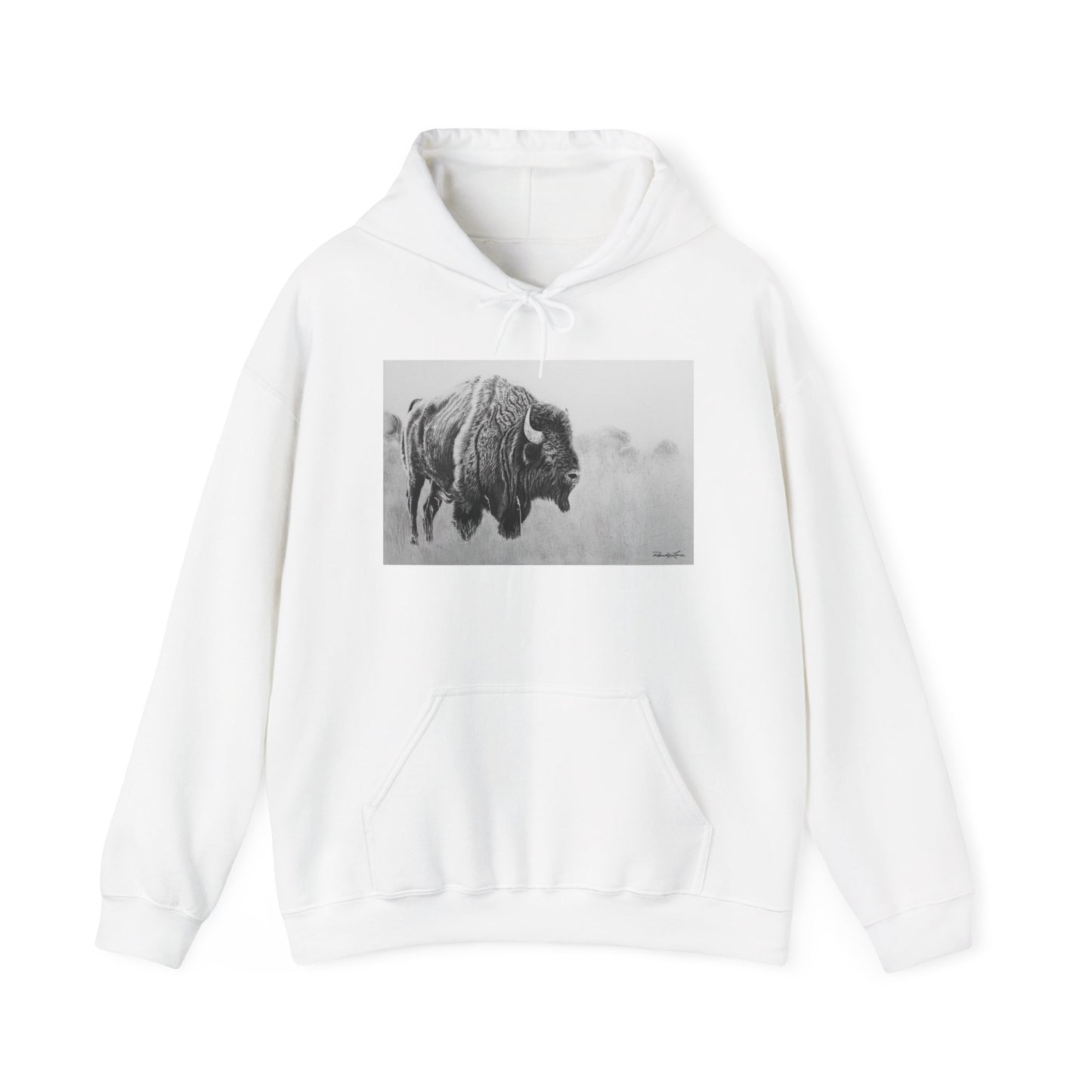Prairie Bison, Bison Painting Hoodie — Black & White Rustic Buffalo Image Sweatshirt