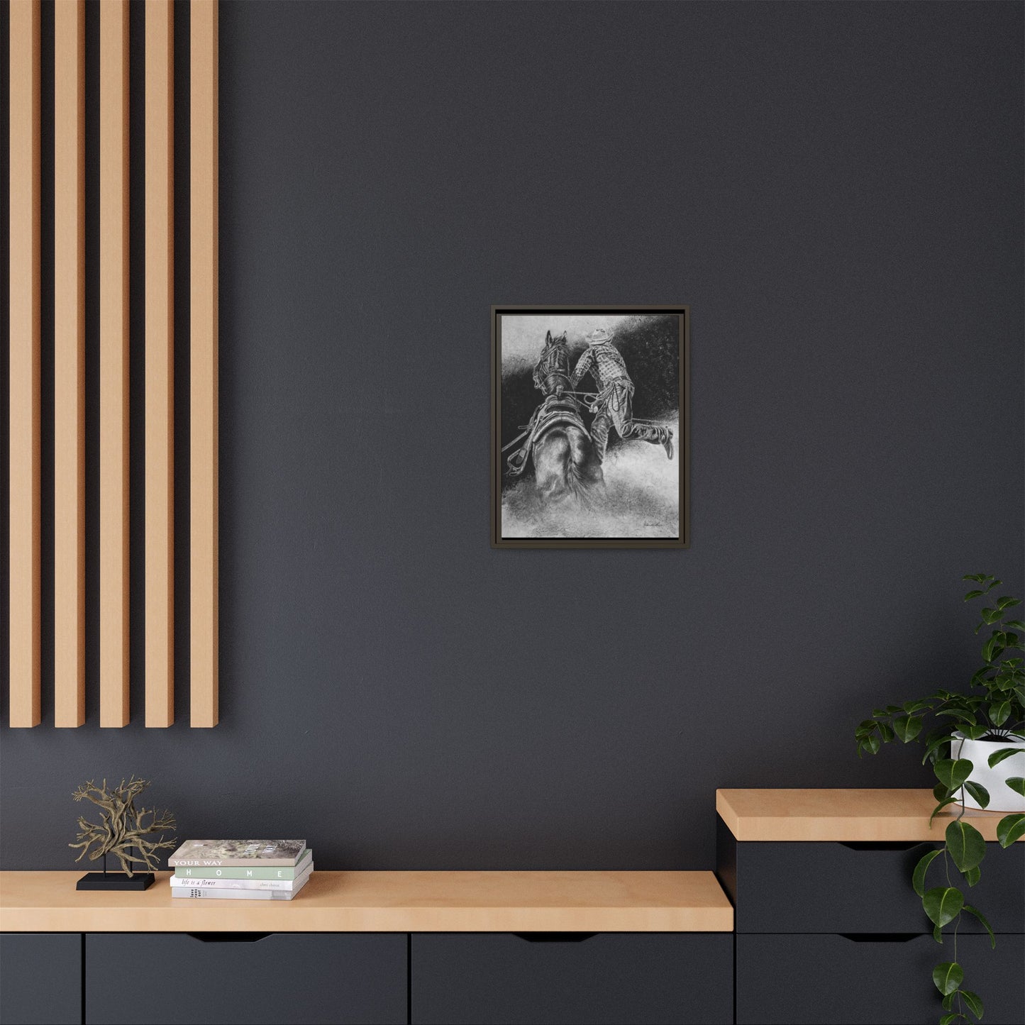 The Dismount. Steer Roper Framed Stretched Canvas Art