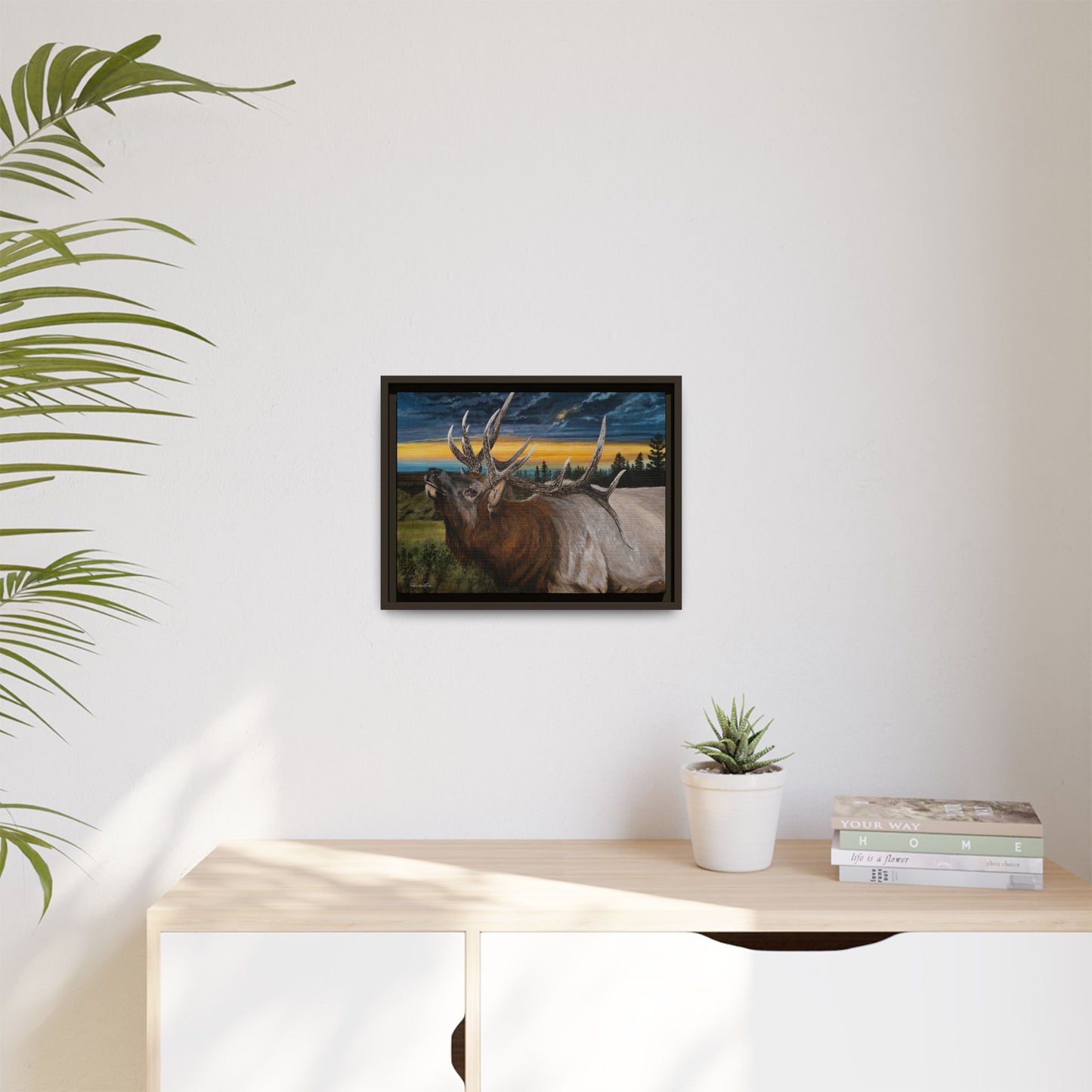 Sunset Serenade,  Elk Framed Matte Canvas Print
