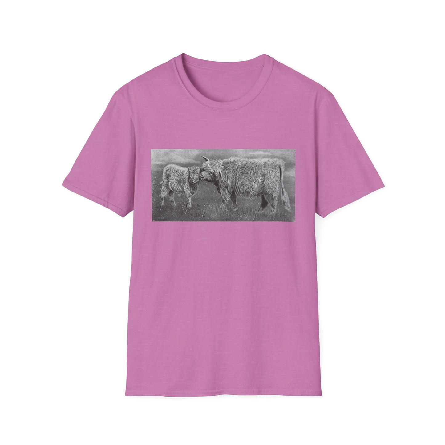 Highland Love, Highland Cow Print Unisex Softstyle T-Shirt