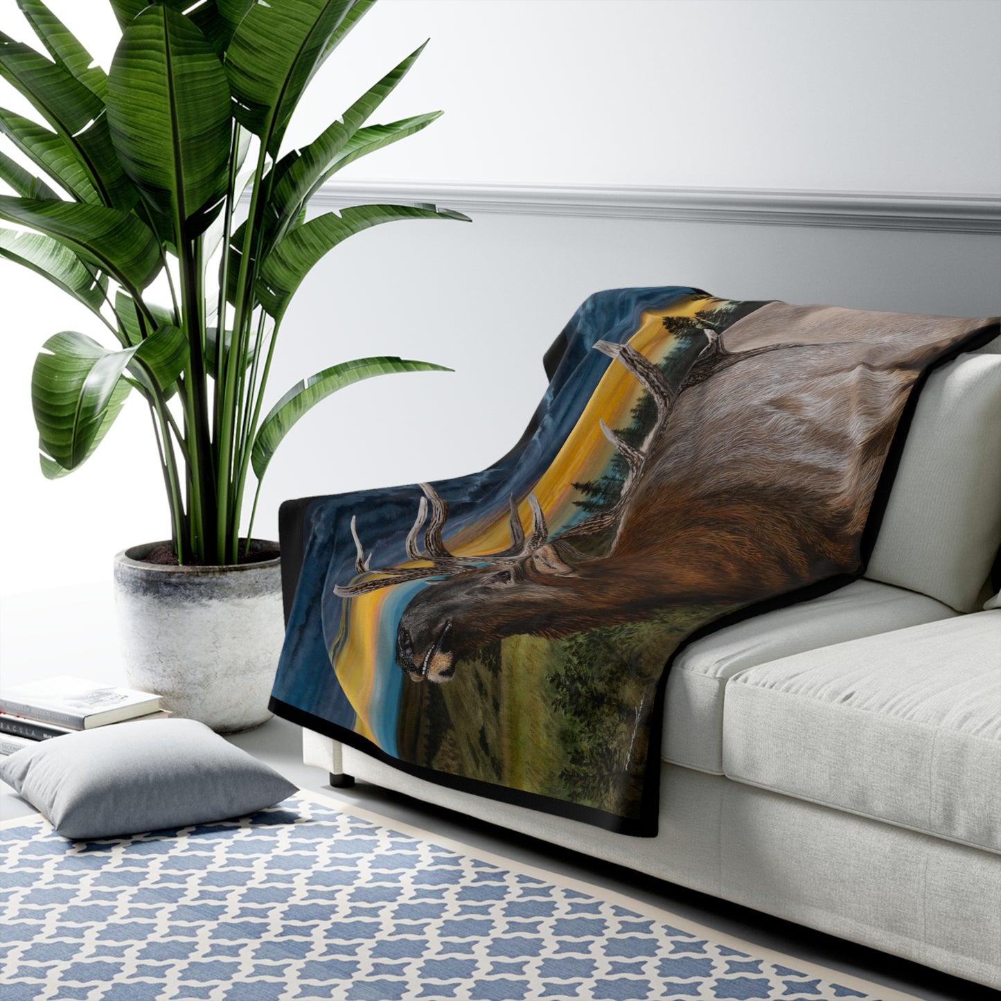 Sunset Serenade, Cozy Elk Sherpa Fleece Blanket