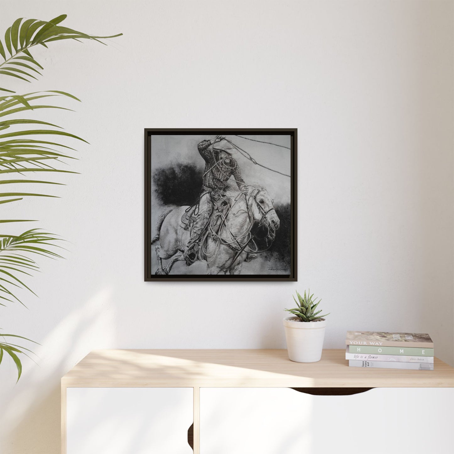 Let it Fly, Rodeo Tie-down Roper Painting, Matte Framed Stretched Canvas