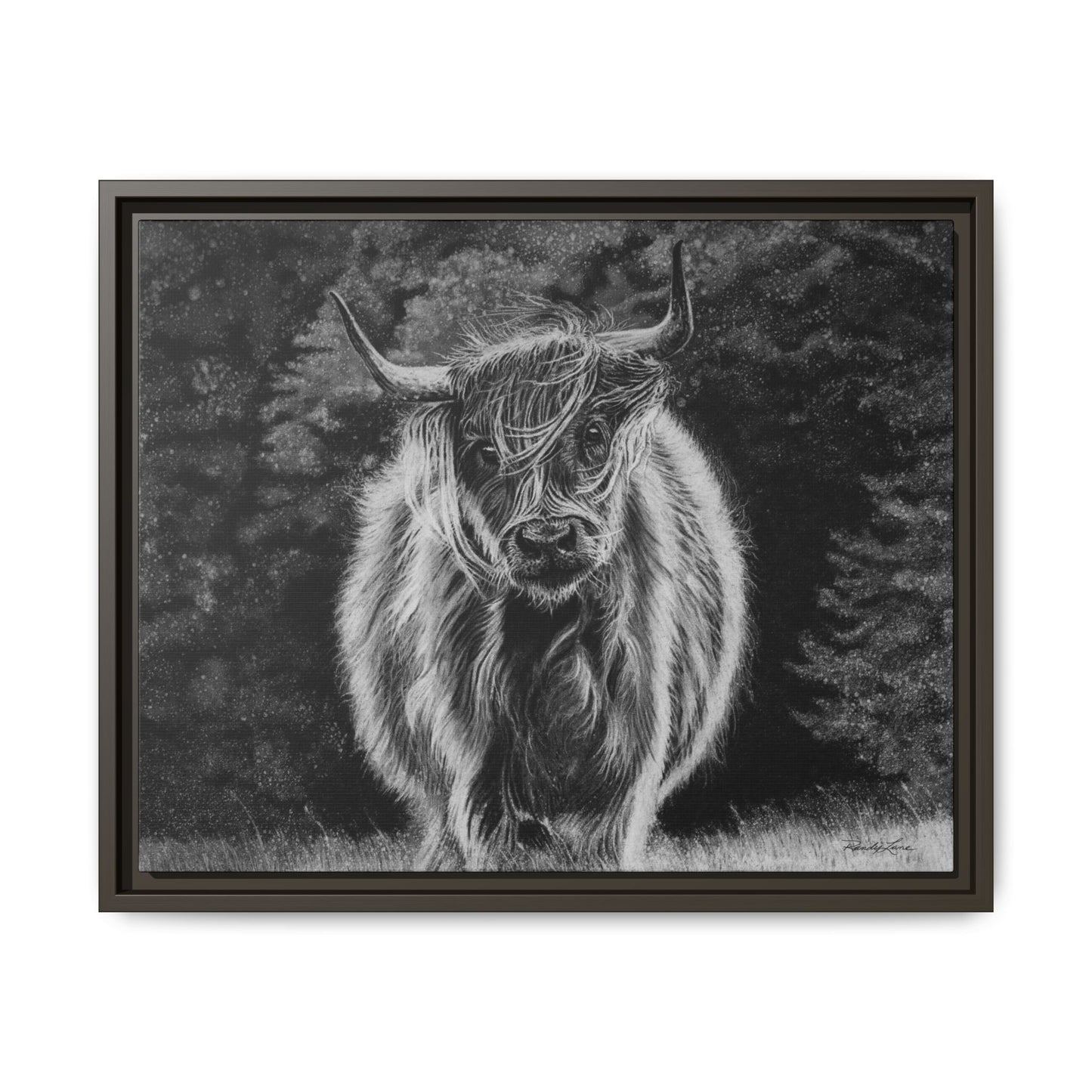 Ragamuffin. Highland Cow Framed Stretched Matte Canvas Print