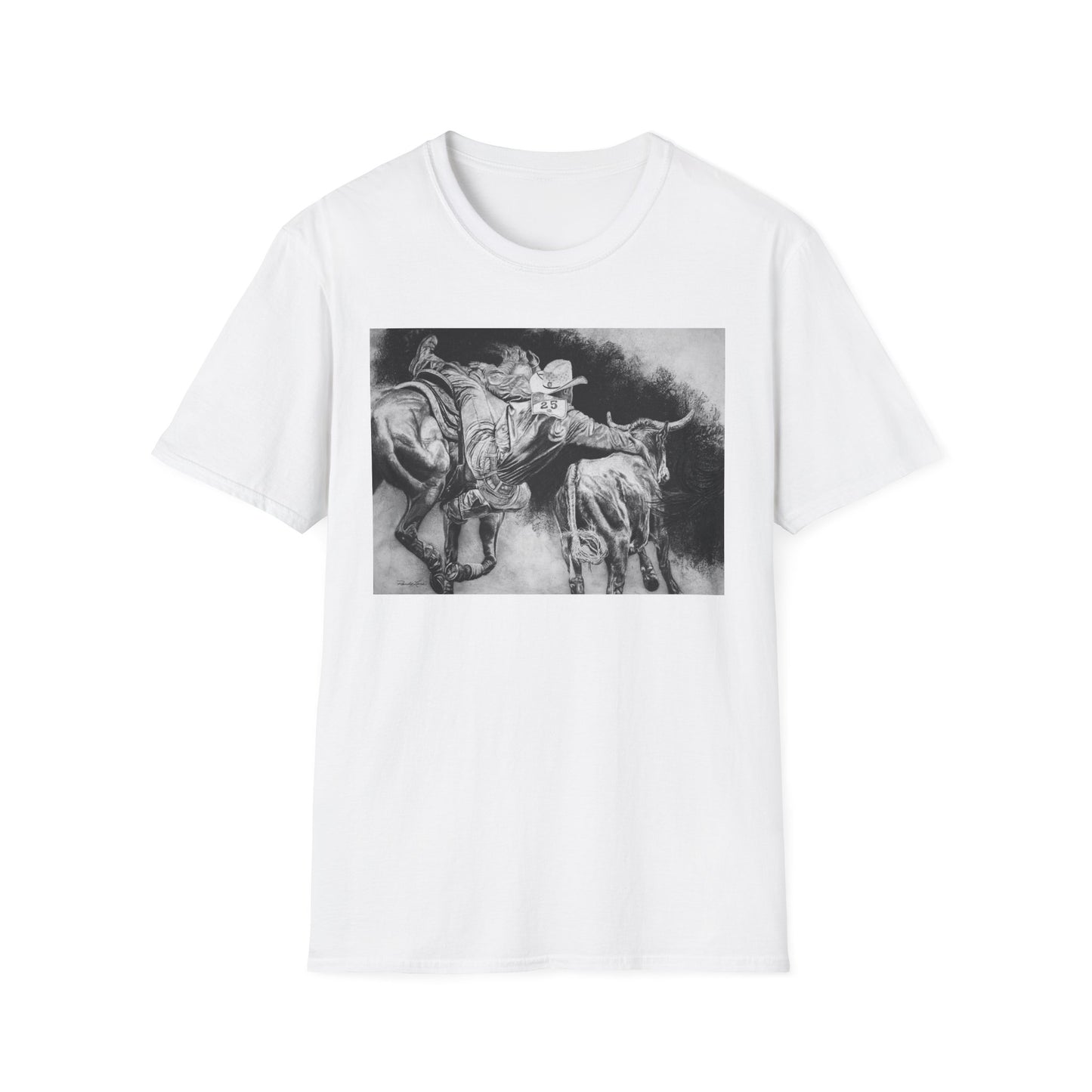 Contact. Cowboy Bulldogger Rodeo Art Unisex Softstyle T-Shirt