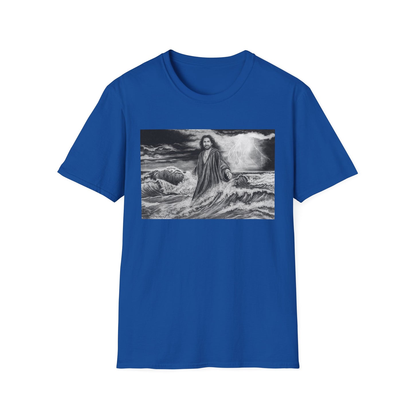 View from the Boat, Jesus Walking on Water Painting T-Shirt — Spiritual Christian Faith Tee