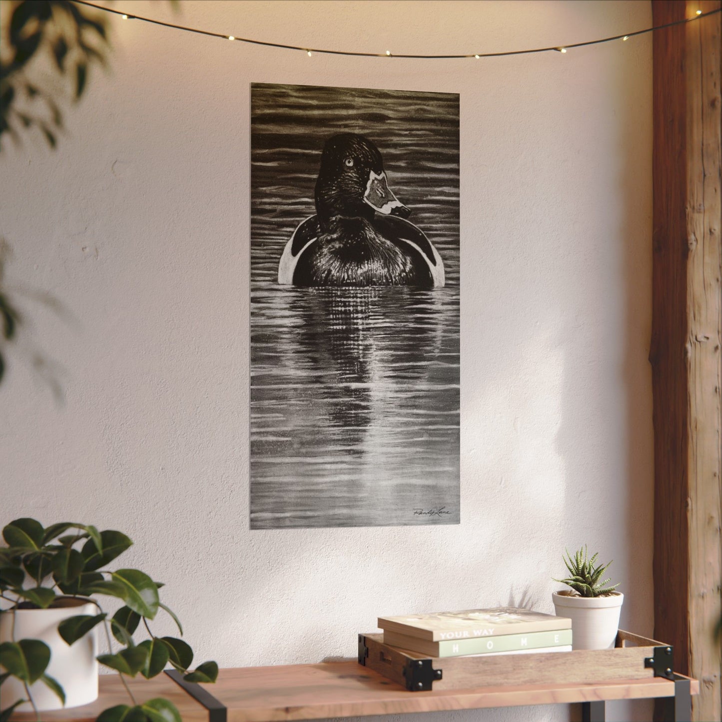 Reflection, Ring necked Duck Painting, Textured Matte Print