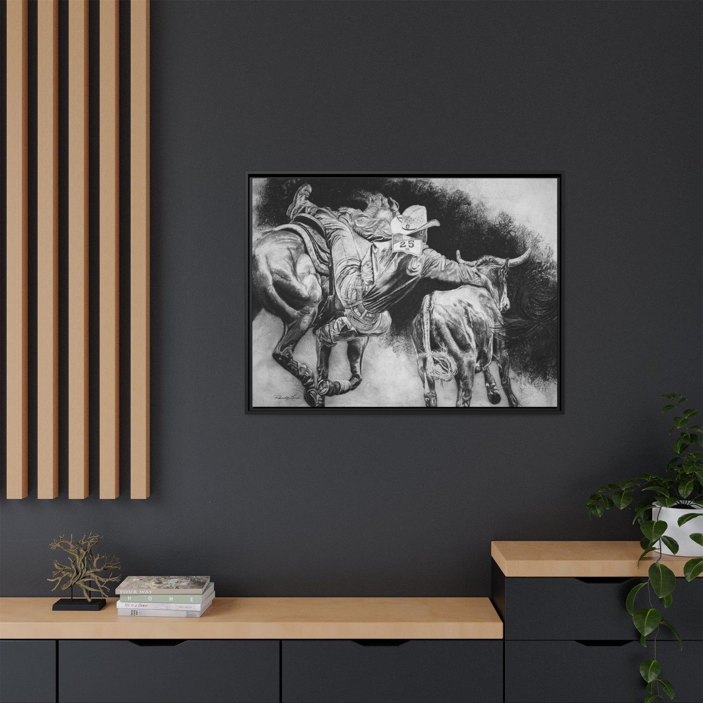 Contact. Cowboy Bulldogger Rodeo Art Framed Stretched Canvas Art