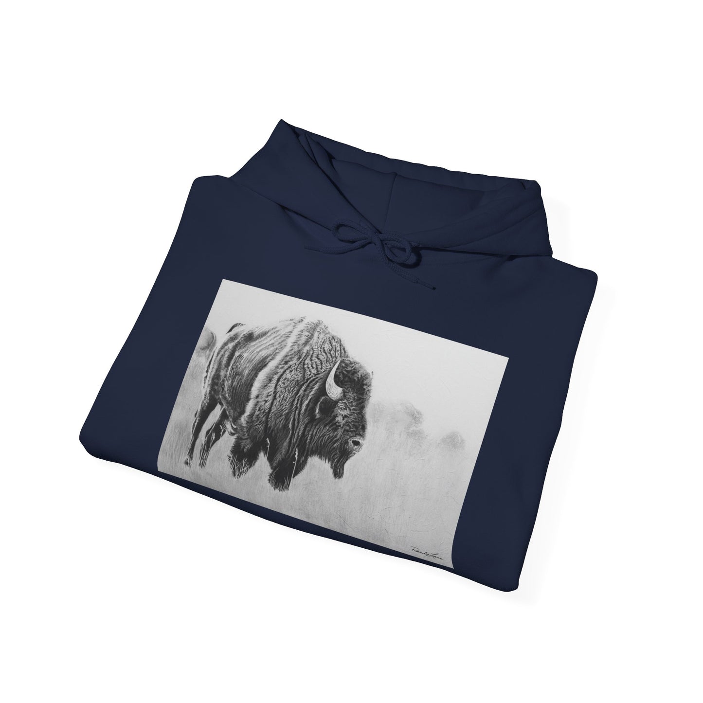 Prairie Bison, Bison Painting Hoodie — Black & White Rustic Buffalo Image Sweatshirt