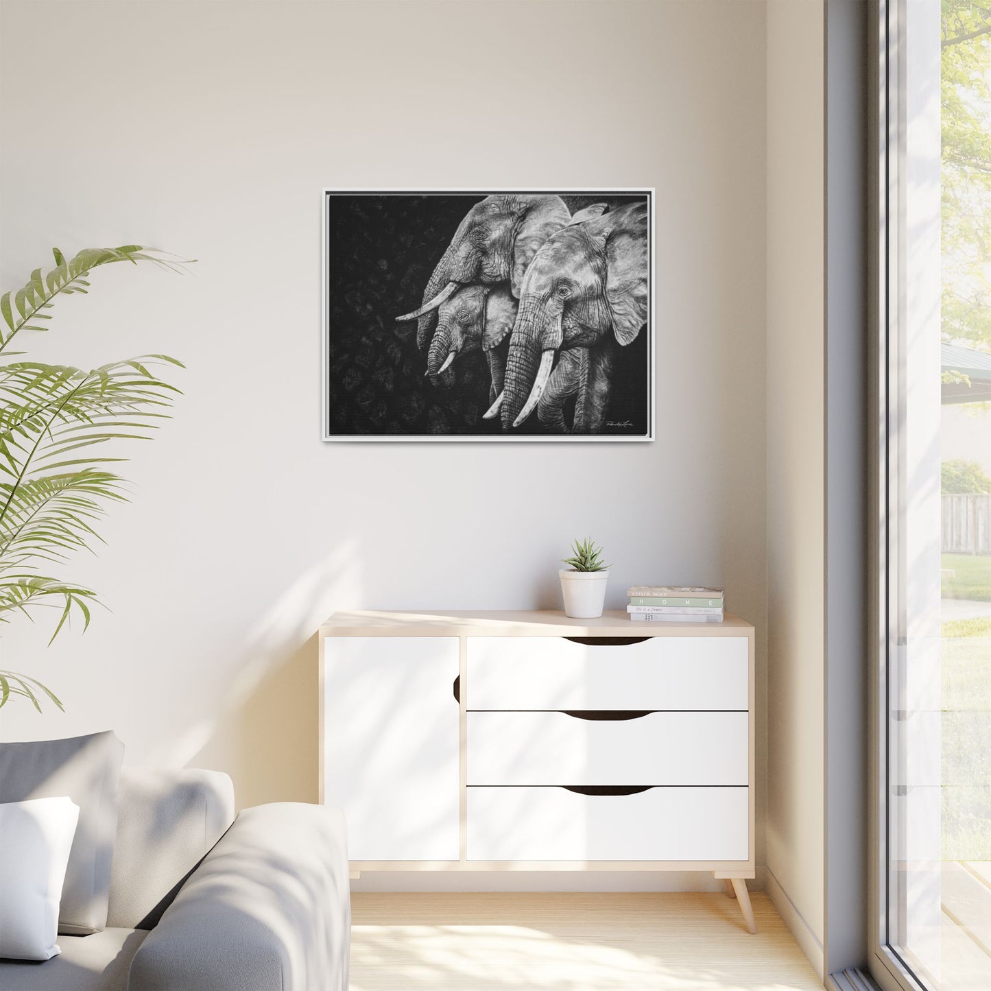 Brushland Bond. Elephant Art Framed Stretched Matte Canvas Print