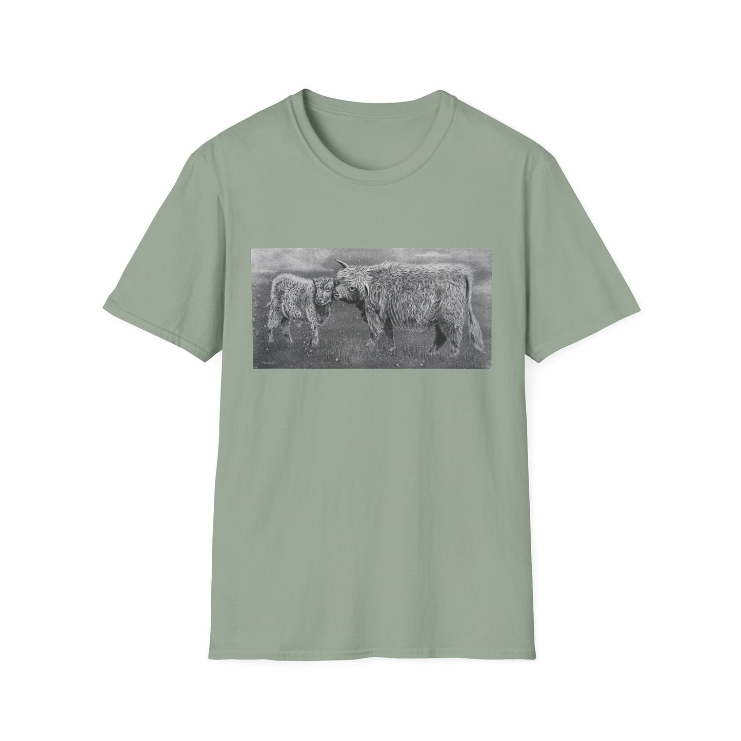 Highland Love, Highland Cow Print Unisex Softstyle T-Shirt