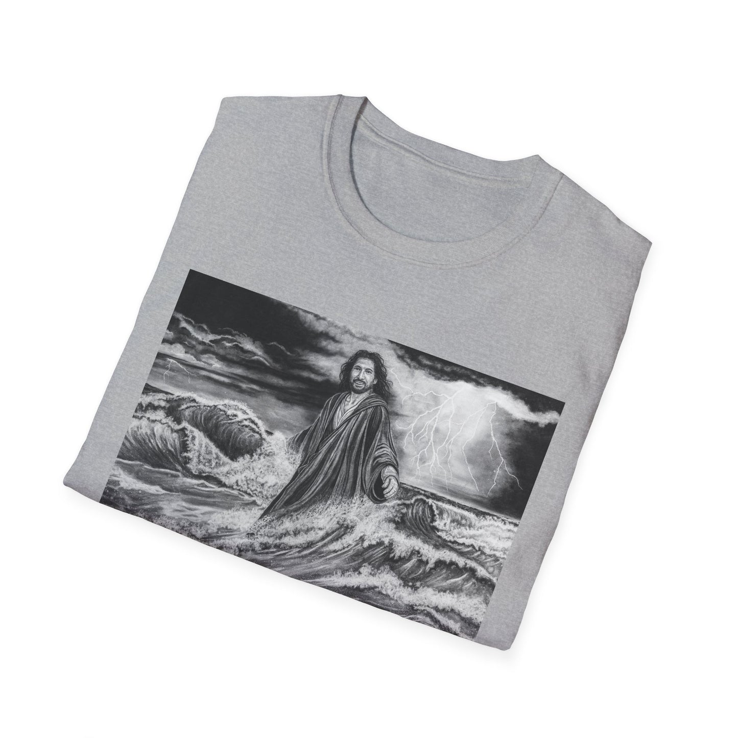 View from the Boat, Jesus Walking on Water Painting T-Shirt — Spiritual Christian Faith Tee
