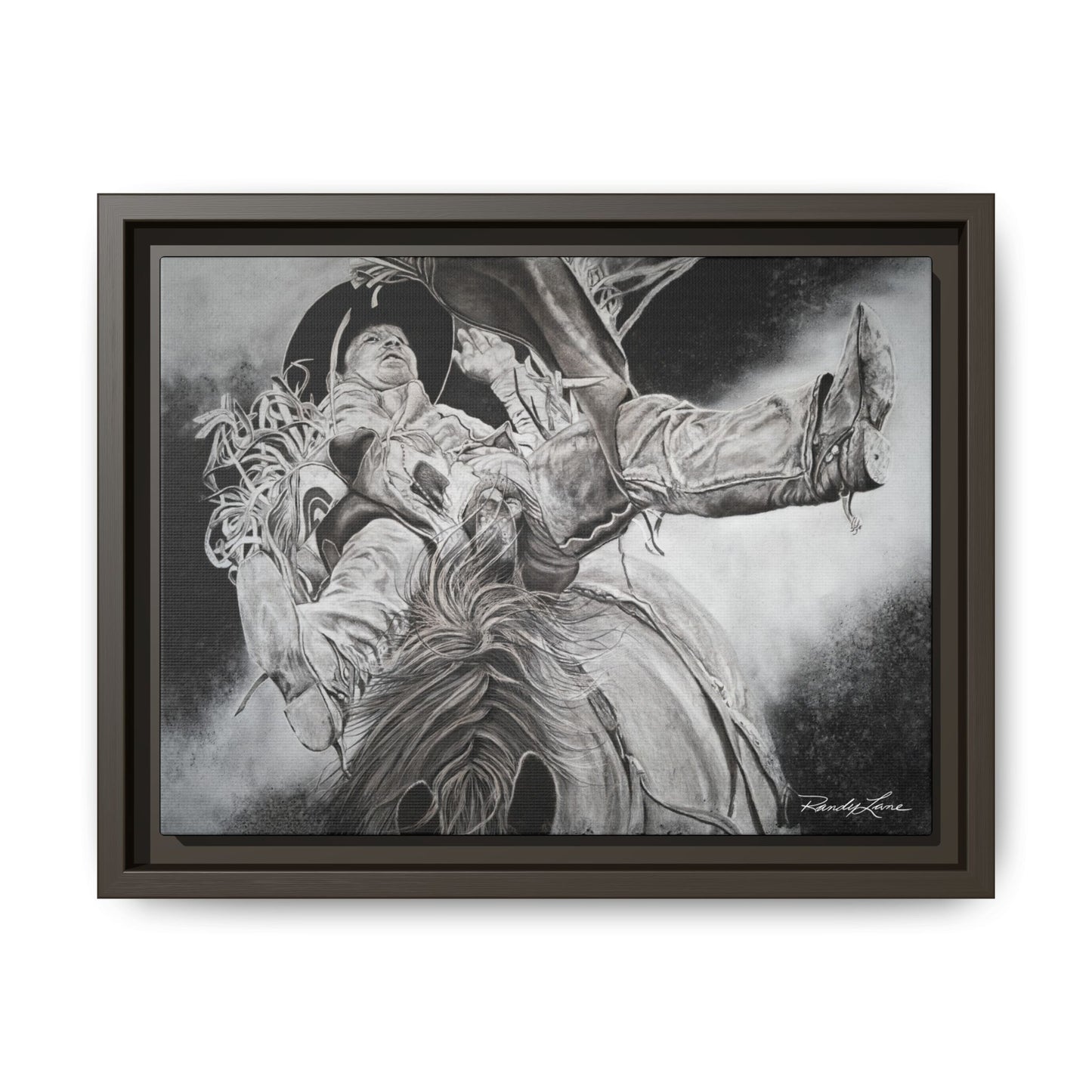 Battle Tested, Rodeo Bareback Rider Painting, Framed Matte Canvas Print