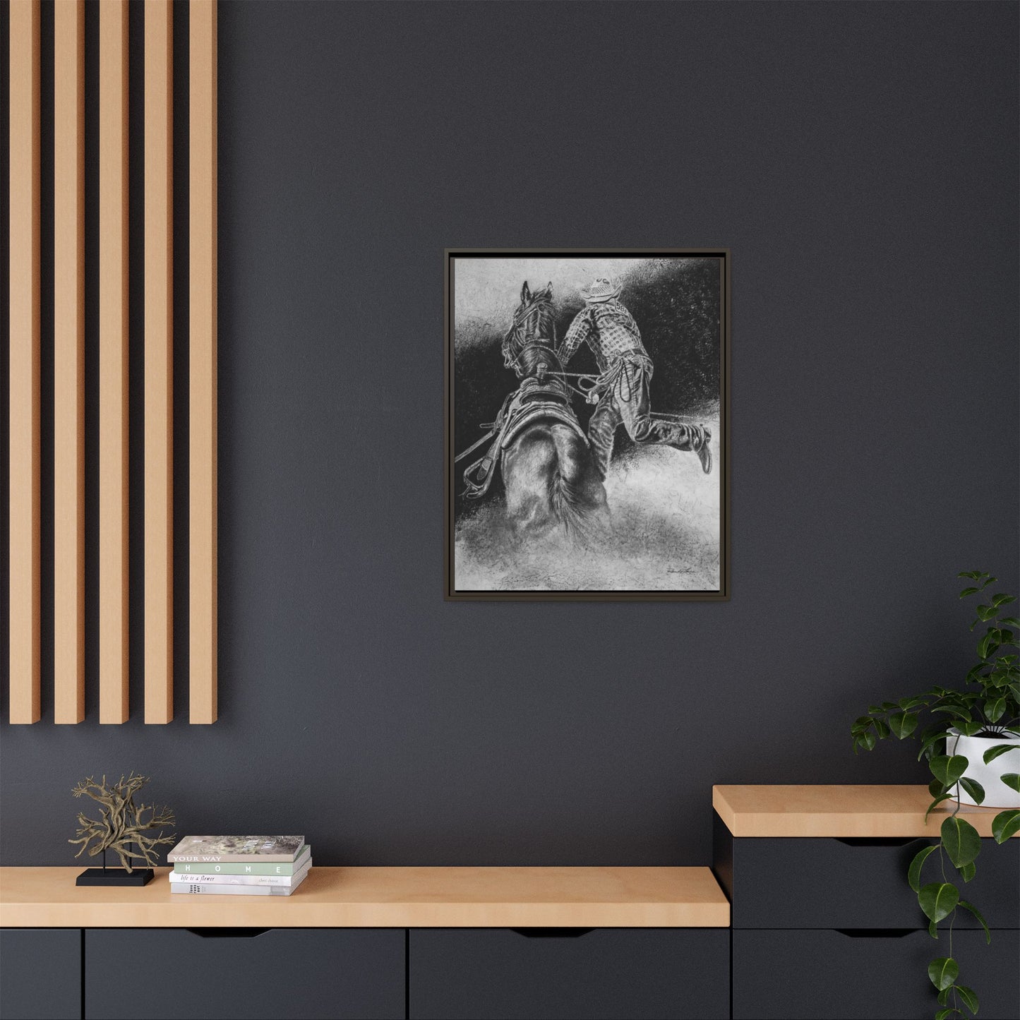 The Dismount. Steer Roper Framed Stretched Canvas Art